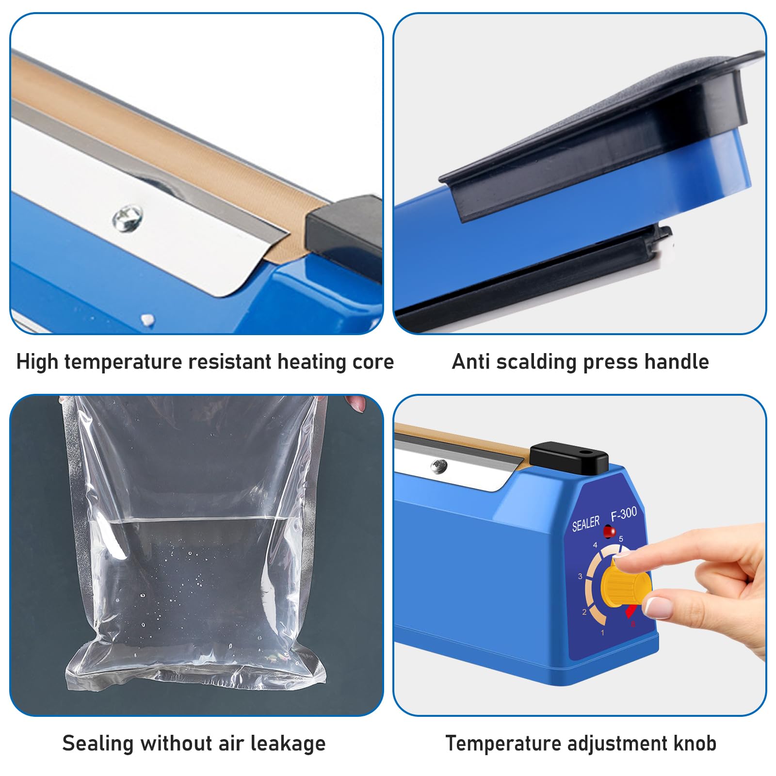 Saldatrice a caldo, 300 mm, con controllo della temperatura, sigillante, saldatrice per sacchetti, sacchetti di plastica, pellicola Mylar e conservazione degli alimenti, colore blu