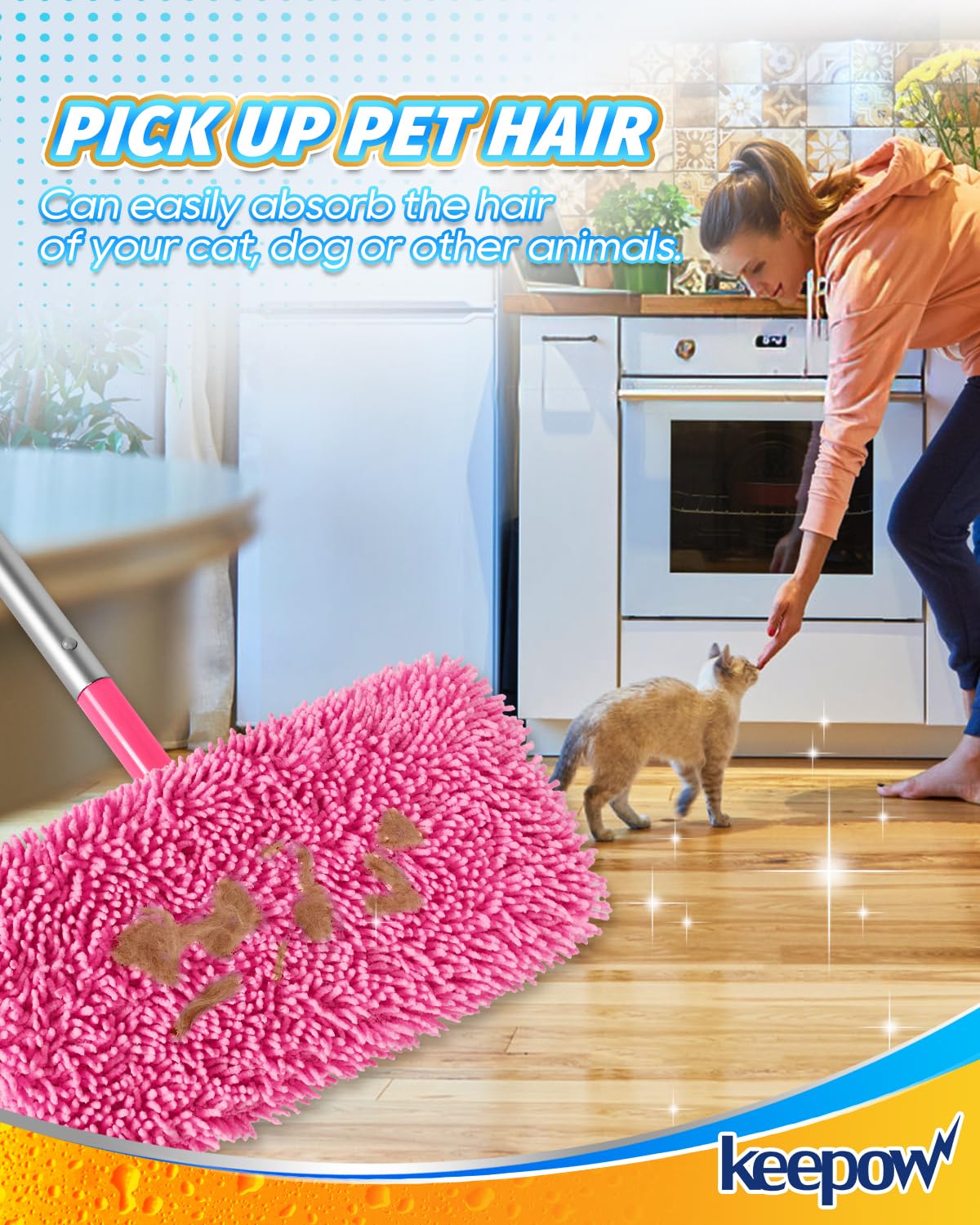 KEEPOW Toallitas de suelo reutilizables para Swiffer, 2 unidades de microfibra rosa, húmedas y secas, gran absorción de polvo y pelo