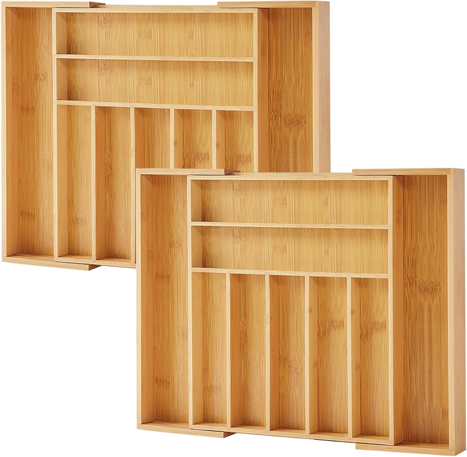 Bamboo Drawer Organizer, 2 Pack - Expandable Silverware Organizer & Utensil Drawer Organizer, Cutlery Tray with Dividers, 7-9 Slots- Premium Kitchen Organizer for Utensils & Flatware (Natural) Natural 9 Slot - 2Pack
