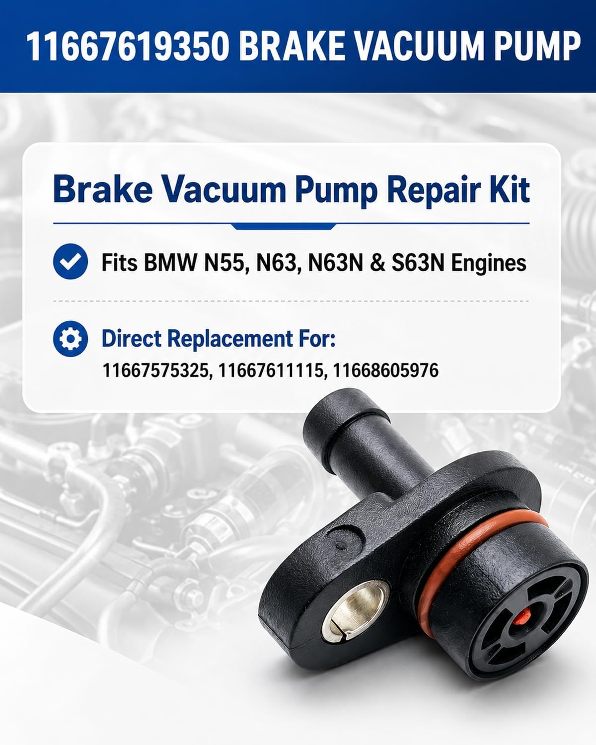 11667619350 Vacuum Pump Check Valve Kit, Compatible with BMW N55 N63 S63 | Replaces 11667575325, 11667611115, 11668605976 and 724807340; for BMW N55, N63, N63N and S63N engines