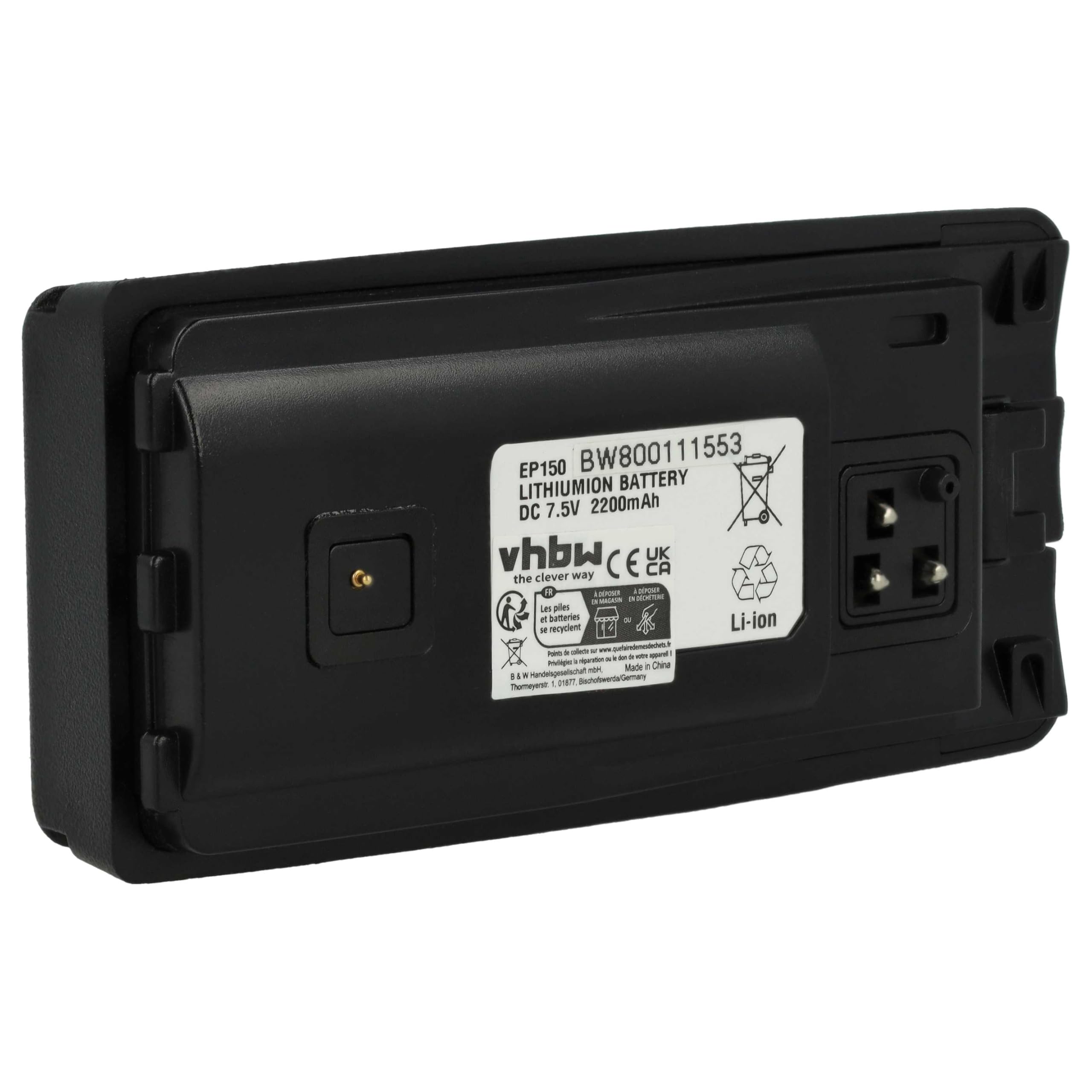vhbw 1 x bateria kompatybilna z Motorola RDV2080 RDV5100 XTNi, XTNiD radio (2200mAh, 7,5V, Li-ion) + klips