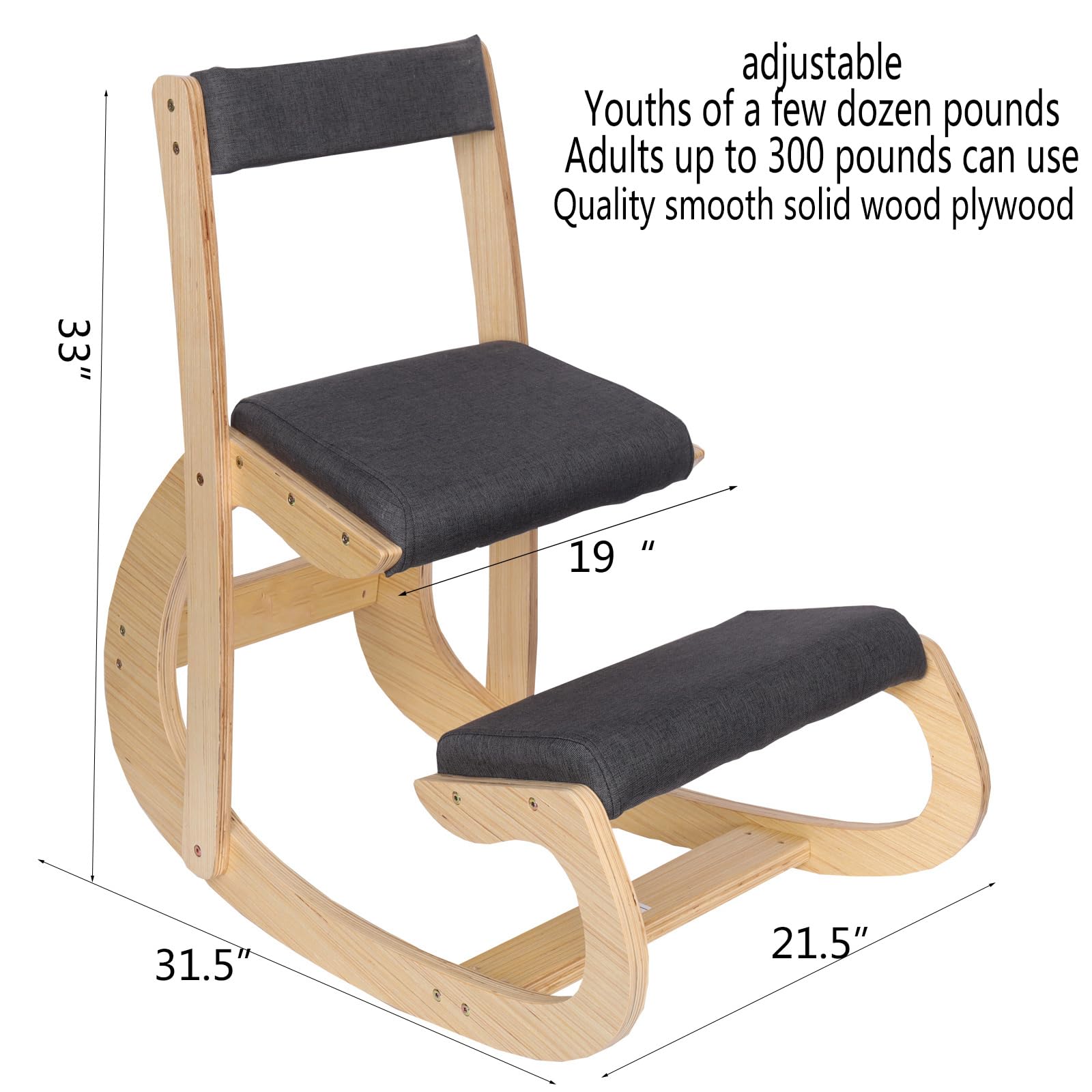 Ergonomischer Kniestuhl, verstellbar, mit Rückenlehnen, Kniestuhl, Haltungsstuhl für Schreibtisch, Heimbüro, Holz, Kniehocker und Kniestuhl