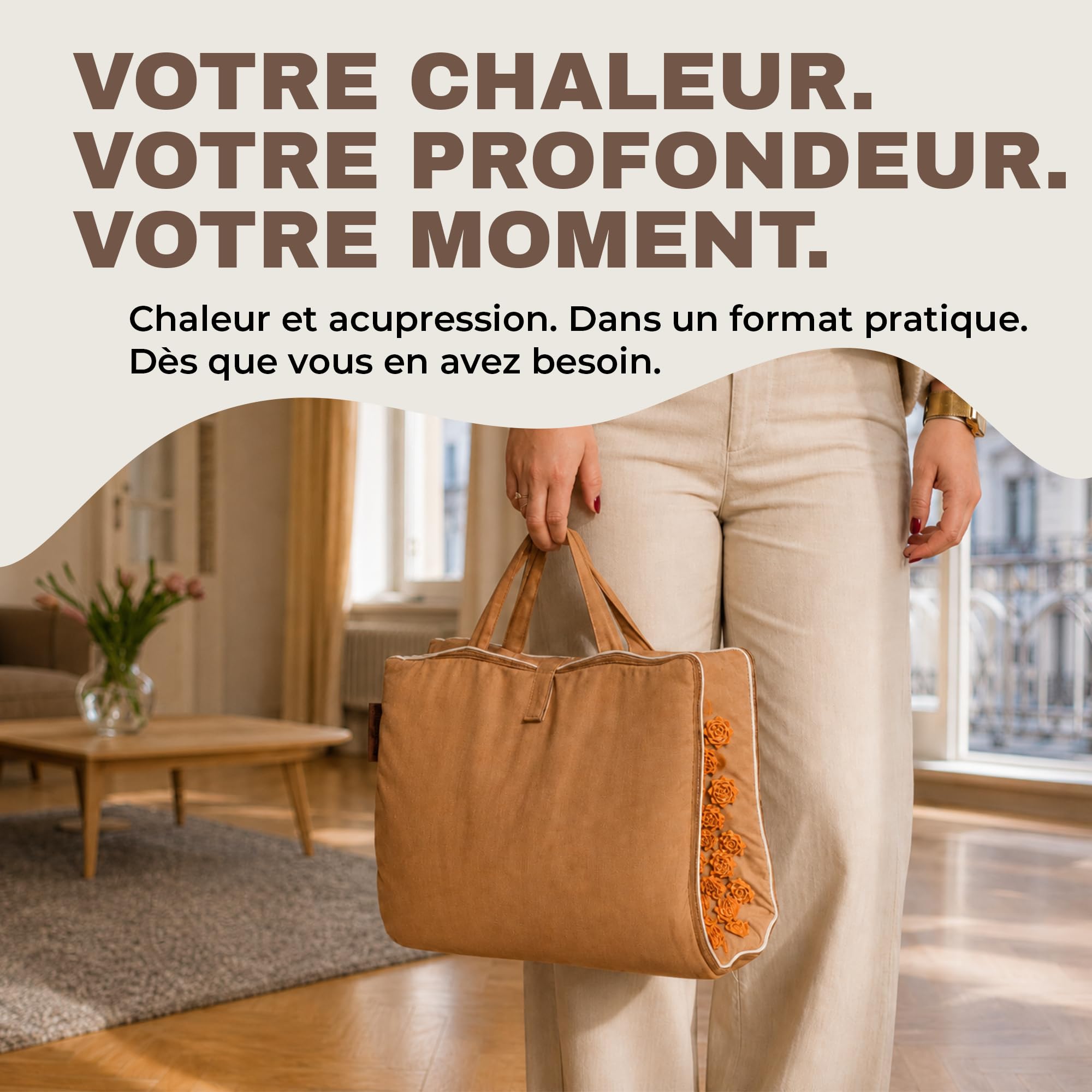 Glanzstück Berlin® Health Collection Ensemble de tapis d'acupression XL Hot Edition Intense chauffant électrique en lin aide à soulager les tensions, les maux de dos, tapis de massage avec sac