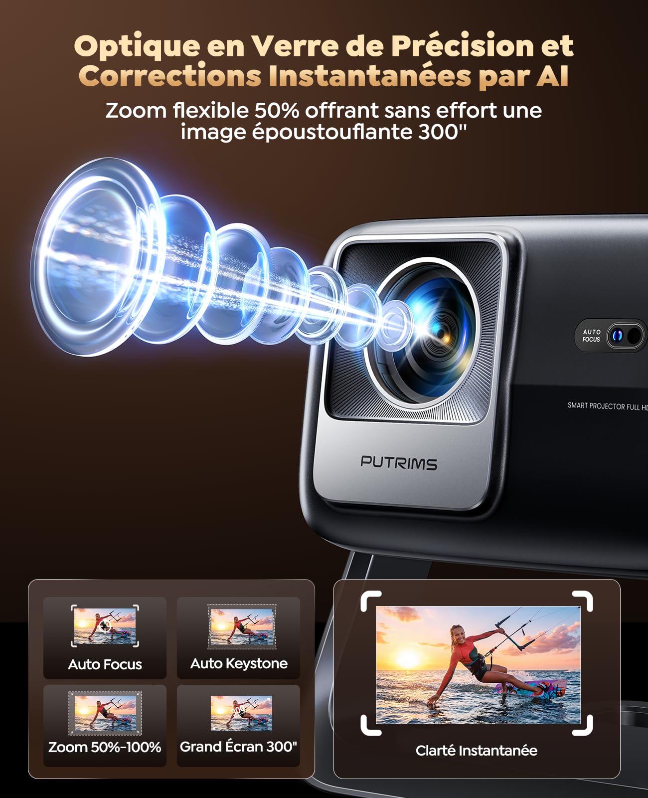 Vidéoprojecteur 4K 1300 ANSI Projecteur Portable 4K Courte Focale Auto Focus/Keystone Rotatif 360°, 36W Speaker, Contrôle Vocal, HDR10 Rétroprojecteur WiFi6 Bluetooth FHD 1080P Home Cinéma