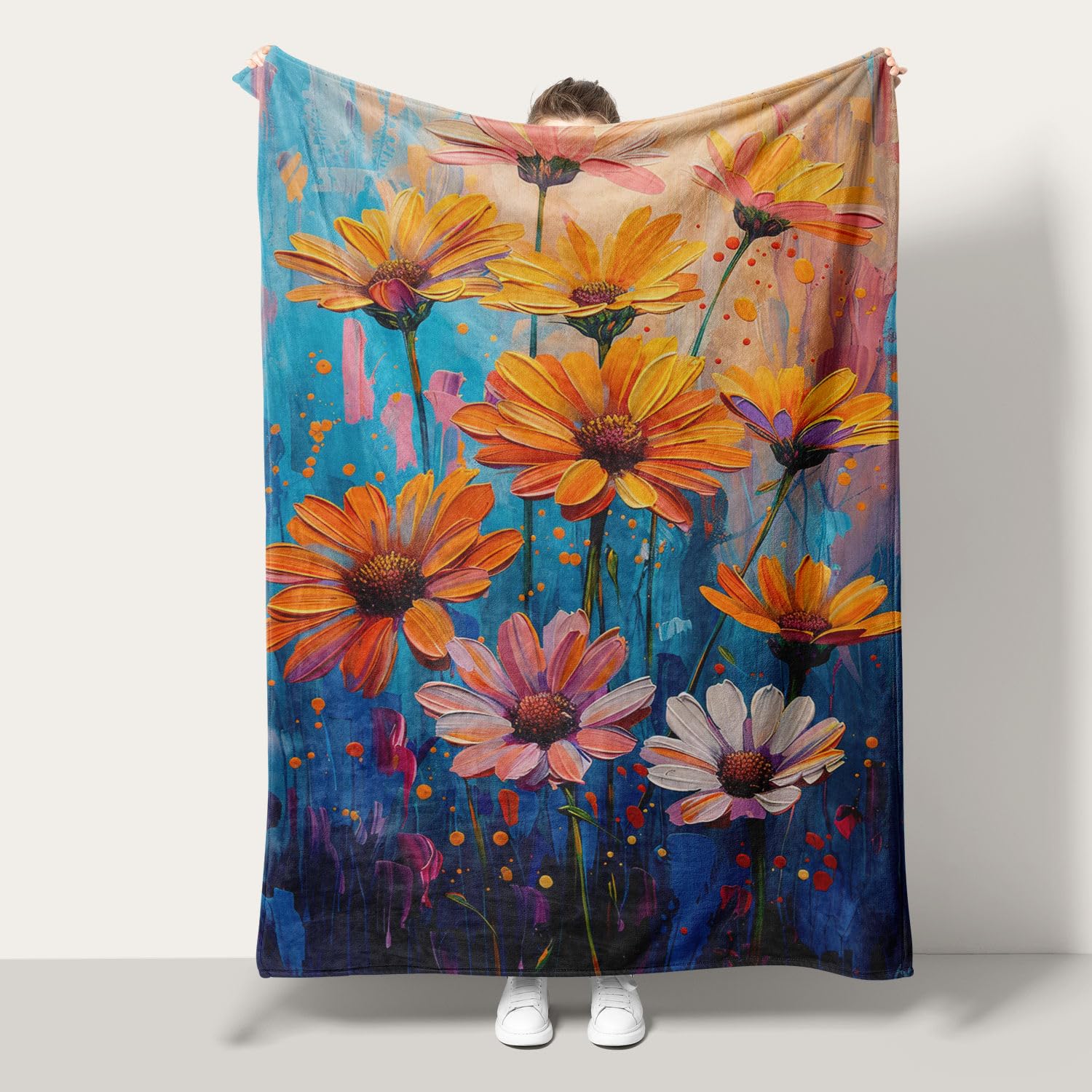 Couverture canapé marguerite en flanelle légère pour vos soirées