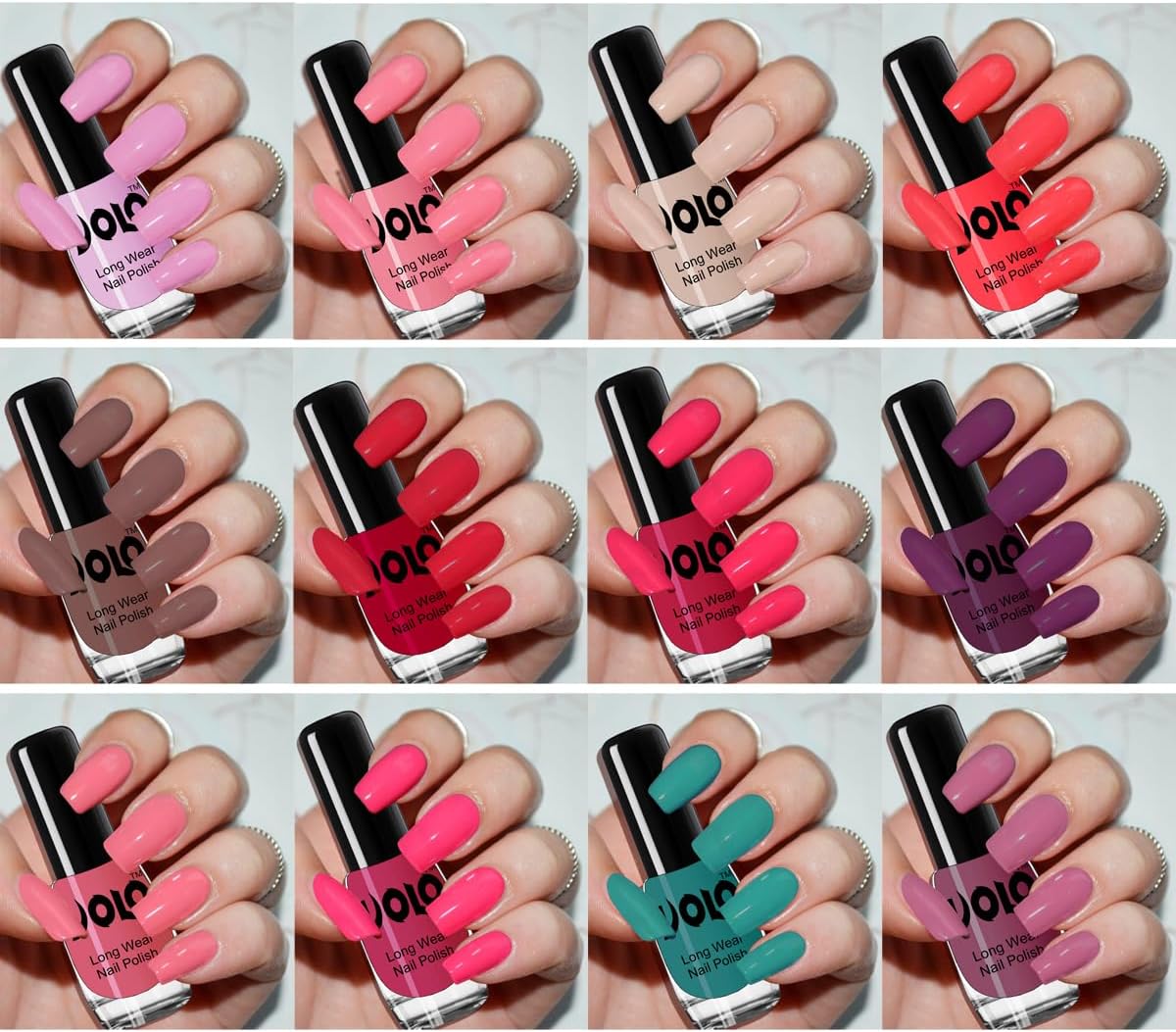 Volo Color Rich Toxic Free Perfection Shine Nail Polish Set of 12 (Light Purple, Light Pink, Pink Nude, Dark Nude, Mischievous Mint)