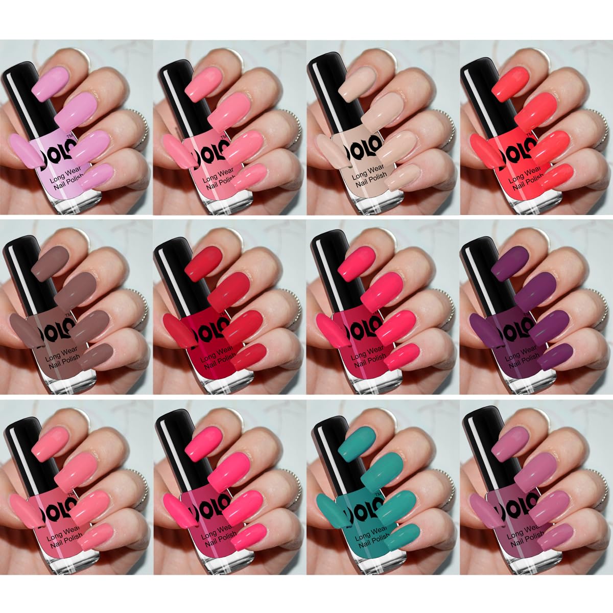 Volo Color Rich Toxic Free Perfection Shine Nail Polish Set of 12 (Light Purple, Light Pink, Pink Nude, Dark Nude, Mischievous Mint)
