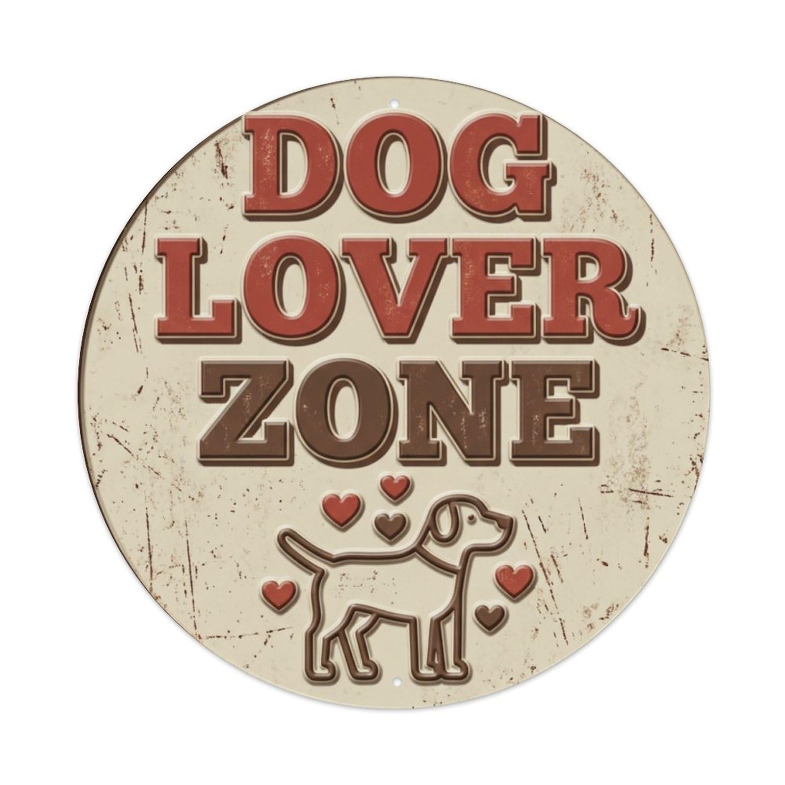 Dog Lover Zone Woof Metal Tin Sign Plaque Wall Decor for Cafe, Club Bar, Office, Home Garden Round Metal Poster 8x8Inch
