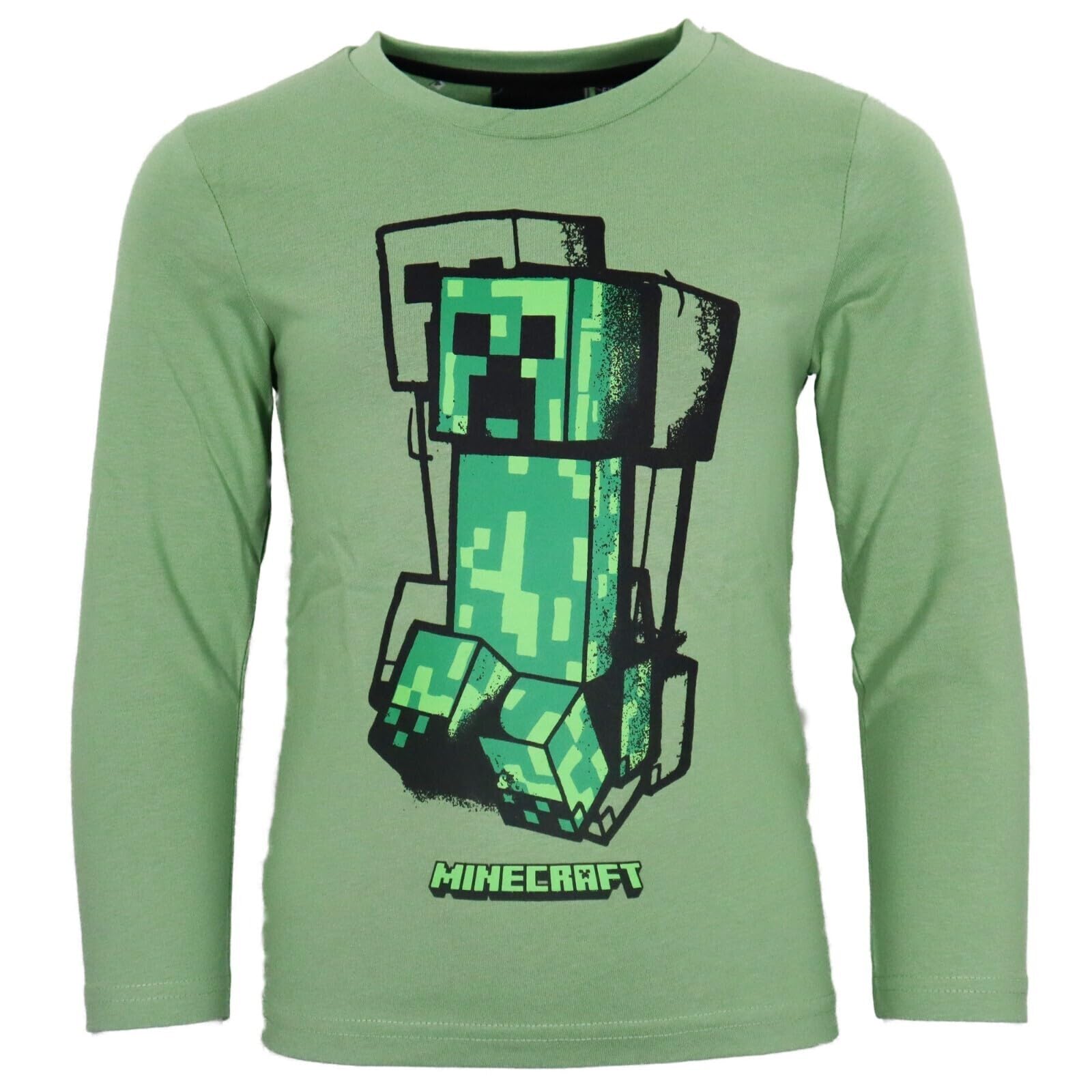 Minecraft Creeper Children's Long-Sleeved Shirt - Gamer Shirt for Boys - Green - Sizes 128 to 152 - 100% Cotton, Green, 116
