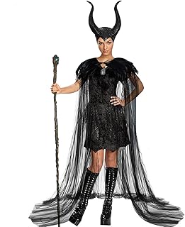 YoleShy Black Feather Cape Shawl with Maleficent Horns Headband Maleficent Costume Women Adult Black Maleficent Cape Women...