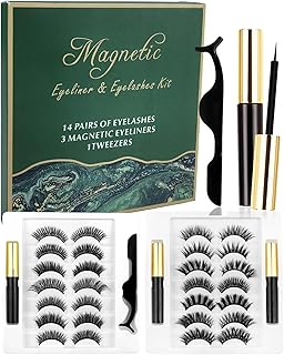 Magnetic Eyelashes with Eyeliner, Magnetic Eyelashes Reusable Natural Look Eyelashes 14 Pairs Eye Lashes and 3 Tubes of Magnetic Eyeliner, Reusable Magnetic Fake Eyelashes with Tweezers, No Glue Need
