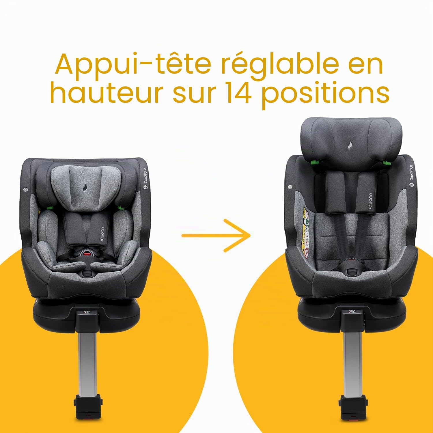 OSANN - Siège auto bébé/enfant One360 SL Rotatif 360° Isofix/Jambe de force - 40-150 cm - 0 à 12 ans - Groupe 1/2/3 - Gris, Hauteurs 14 positions, Dos/Face à la route, Supports pour sangles d'épaules