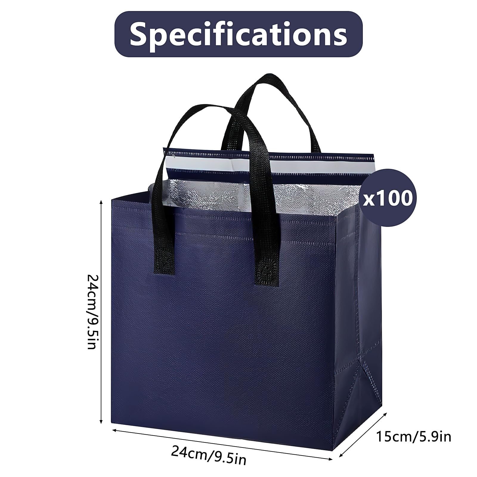 100 Stück Klein Lunchtasche, Thermotasche mit Folienfutter, Isolierte Takeaway Tasche, Faltbare Isoliertasche für Speisen zum Mitnehmen, Kleinformat für Restaurant und Imbiss