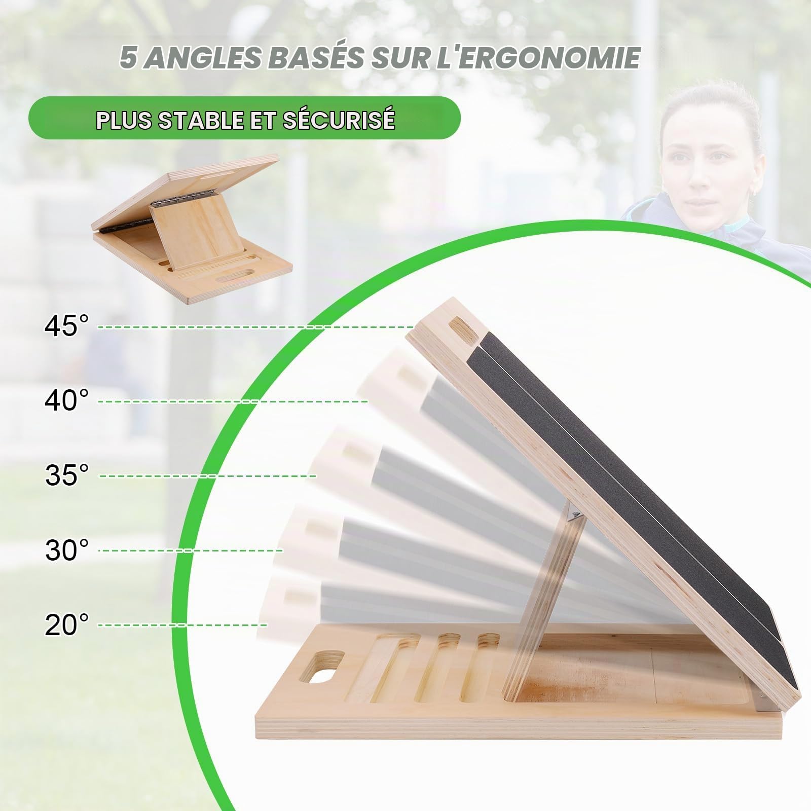Planche Inclinée Kiné, Planche Equilibre D'équilibre Professionnelle Avec 5 Angles Réglables, Slant Board En Bois Avec Poignée Portable, Proprioception Cheville, Entraîneurs D'équilibre