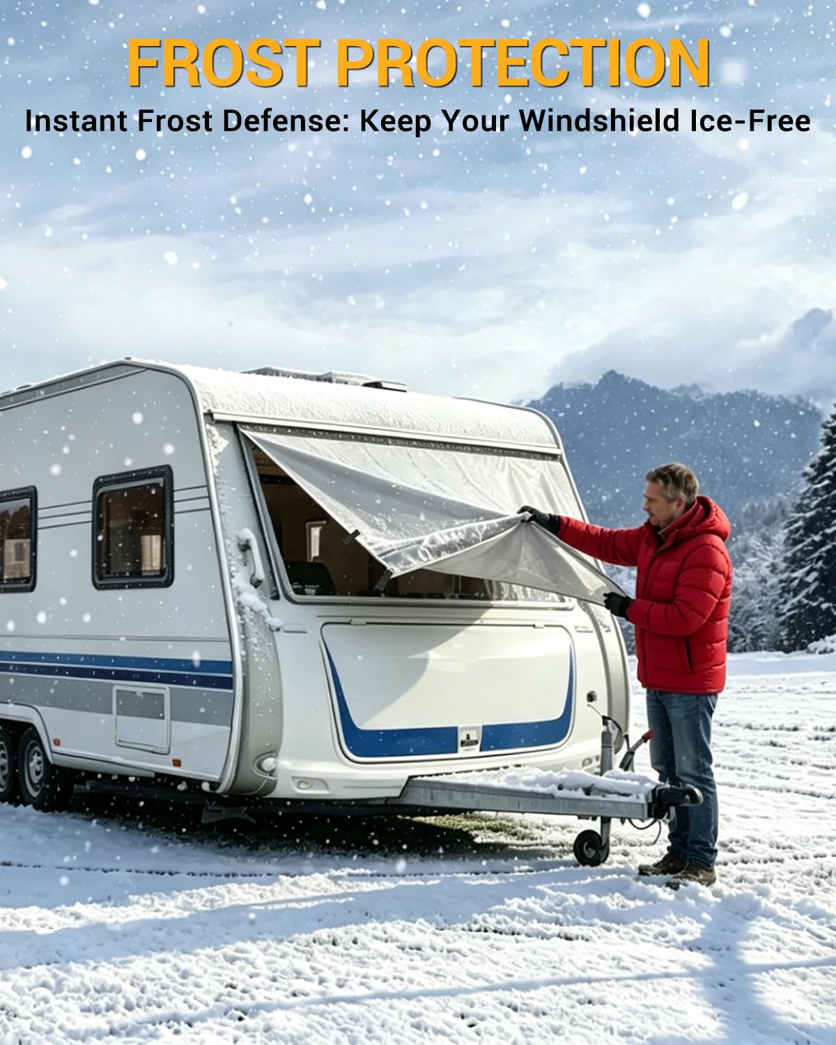 140x160cm Funda Frontal para Caravana y Autocaravana. Lona Protectora Resistente al Invierno, a la Intemperie, a los Rayos UV y a Las Corrientes de Aire. Protege contra el Hielo y la Nieve.