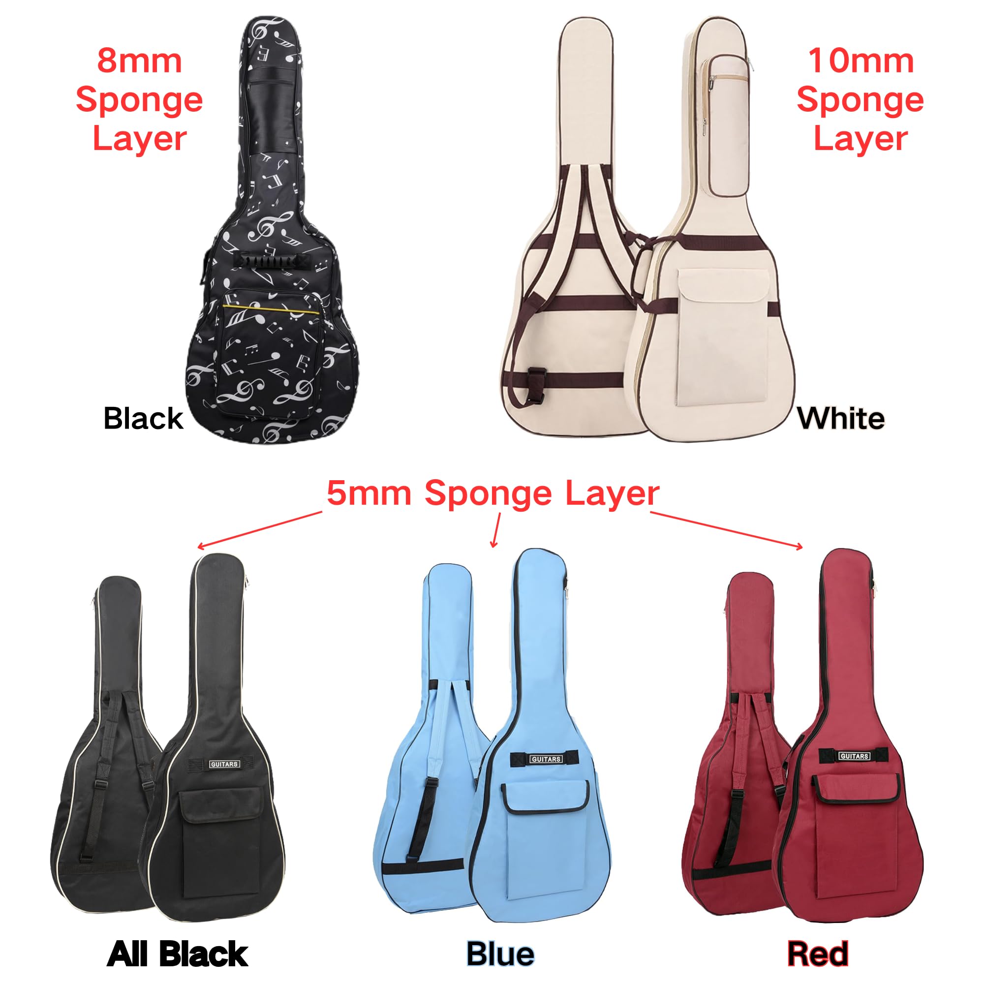 SUQ Borsa impermeabile Oxford per chitarra, 40/41pollici Custodia per Chitarra Classica, Chitarra Acustica in Tessuto Oxford con Tasca per Leggio Musicale, Doppia Cinghie da Spalla Regolabile (Rosso)