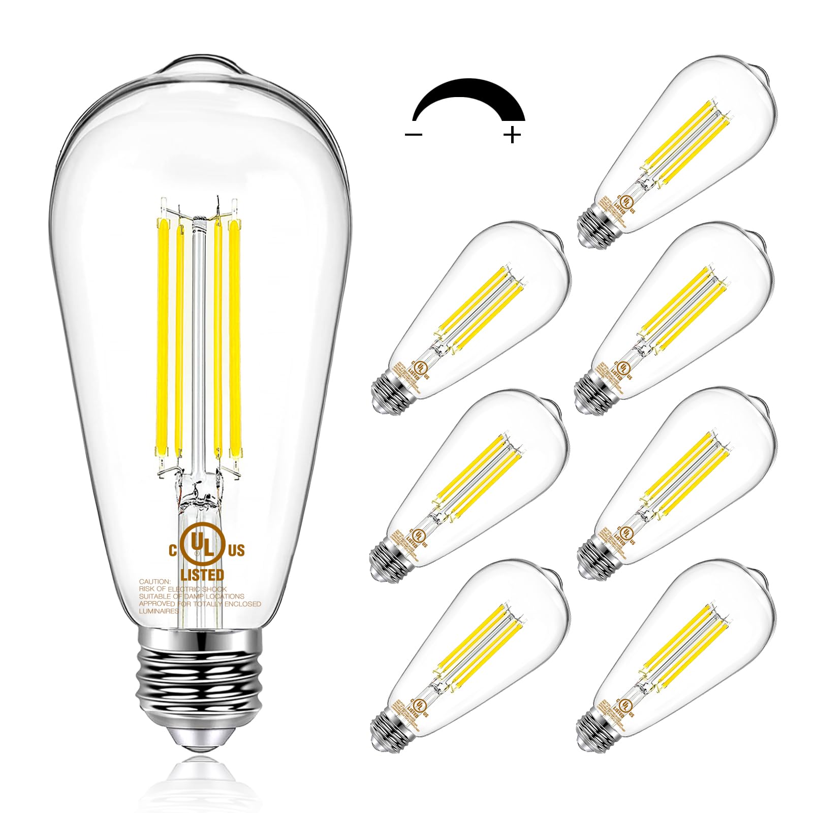 DAYBETTER Pack of 8 Vintage LED Edison Bulbs, E26 LED Bulb 60 W Equivalent, Dimmable LED Light Bulbs, High Brightness 800 LM Daylight 5000 K, ST58 Antique LED Filament Bulbs, Clear Glass Style for [Energy Class A]
