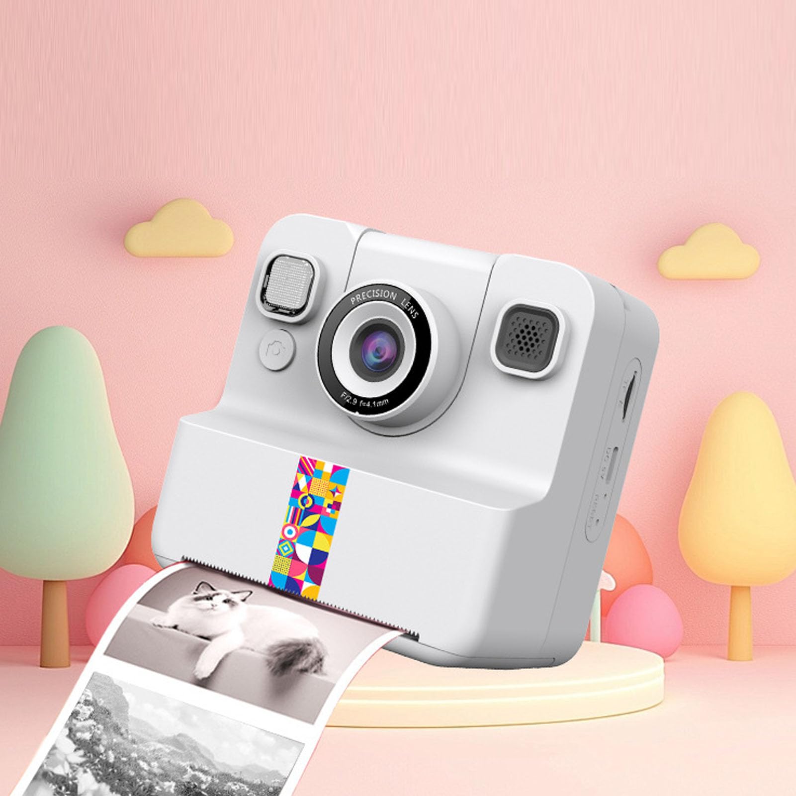 Lazmin112 Aparat Fotograficzny z Natychmiastowym Wydrukiem, 2,4 Cala, 24Mp, 1080p, Selfie, Obracany o 180° Aparat, Wbudowane Zabawne Ramki i Filtry, 1Gb, Dla Studentów, Twórców (WHITE)