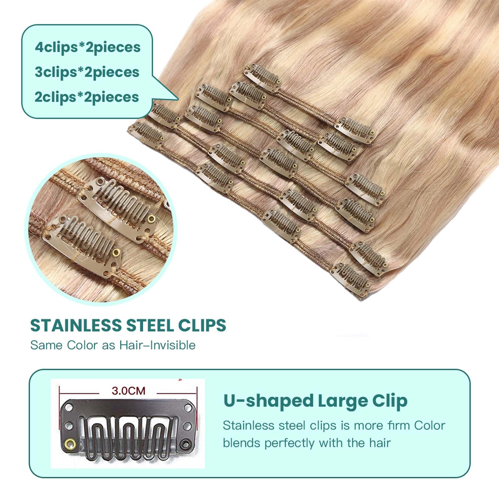 VINBAO Extension Capelli Veri Clip, Biondo Sporco Illuminato Biondo Candido Extension Clip Capelli Veri, 55cm Umani Clip Capelli Estensione Con Clip Capelli Veri 120g 6pcs (#C18P613, 22'')