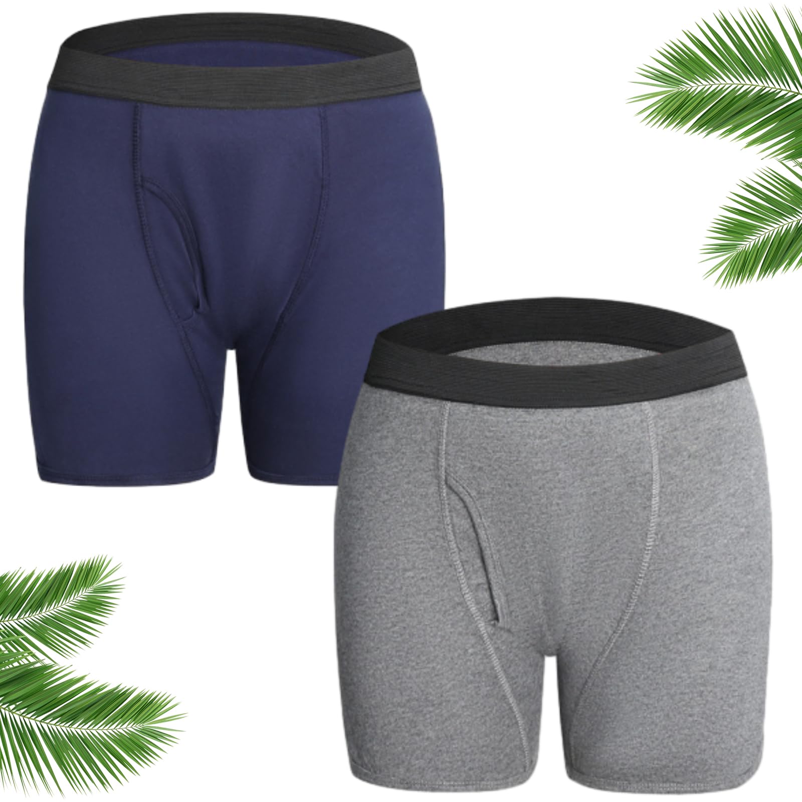 Ultra-saugfähige Inkontinenz-Boxershorts für Herren, waschbare Inkontinenzhose, Baumwolle, bequeme Boxershorts, wiederverwendbar, auslaufsichere Unterwäsche (Größe L, 2 Stück - A)