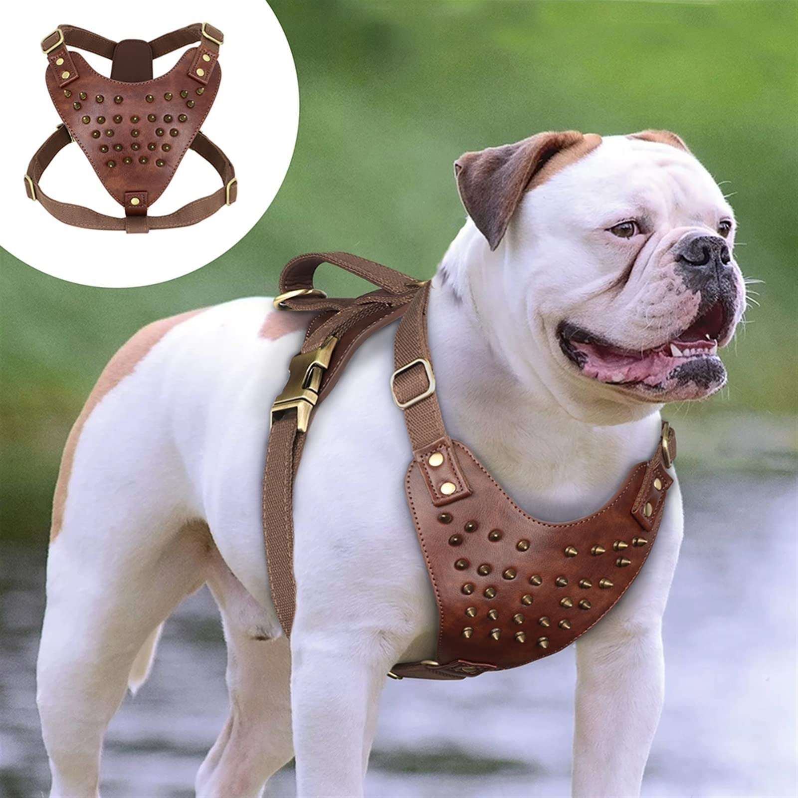 FNSK Arnés For Perro con Tachuelas Y Tachuelas, Chaleco De Arnés For Perro De Cuero Duradero Ajustable For Perros Medianos Y Grandes, Accesorios For Bóxer Pitbull Bulldog