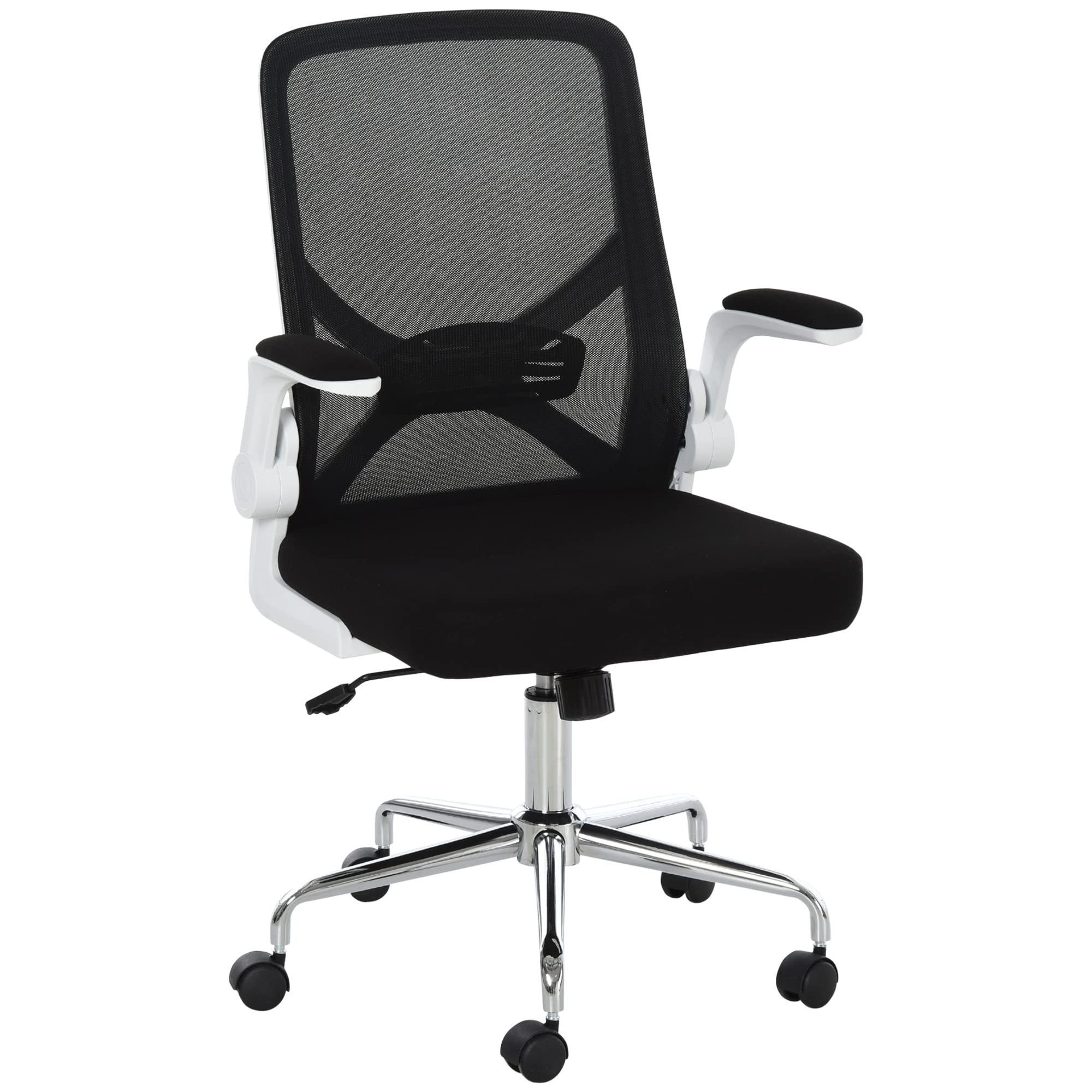 Vinsetto Ergonomic Mesh Office Chair Rocking Swivel Computer Task Desk Chair with Folding Backrest, Lumbar Support, Flip-up Arms and Adjustable Height, Black