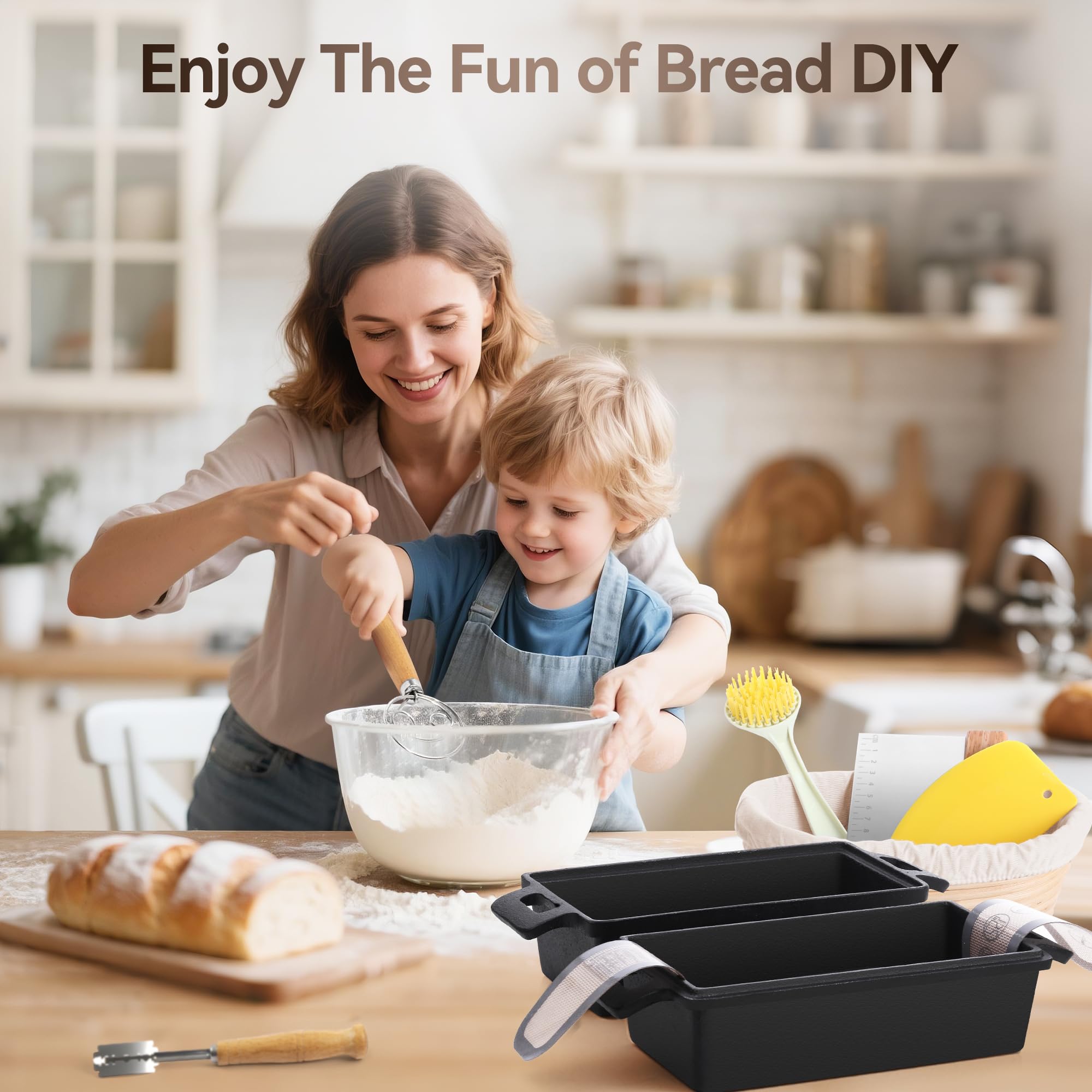 W&H Molde para pan con tapa, olla de hierro fundido con cesta de fermentación incluida, ideal como molde rectangular para pan, molde para pan de molde, molde para pan, accesorios para hornear pans | Ideal como molde para pan, pan tostado, molde para pan,