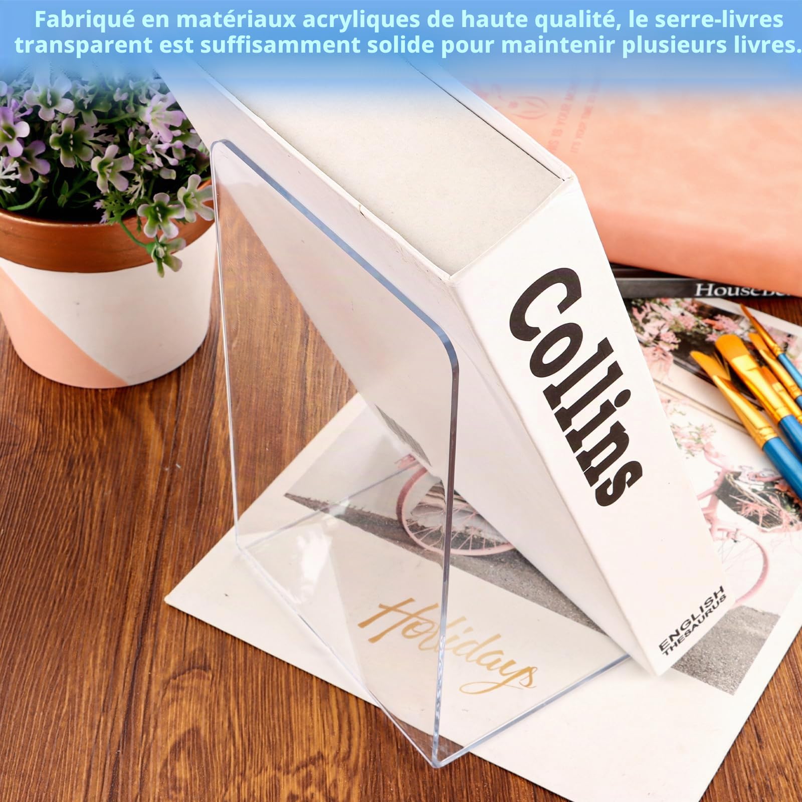 APACALI 16PCS Serre Livres en Acrylique Transparent pour Étagères, Support de Tablette pour Bibliothèque, Bureau, Écoles, Librairie