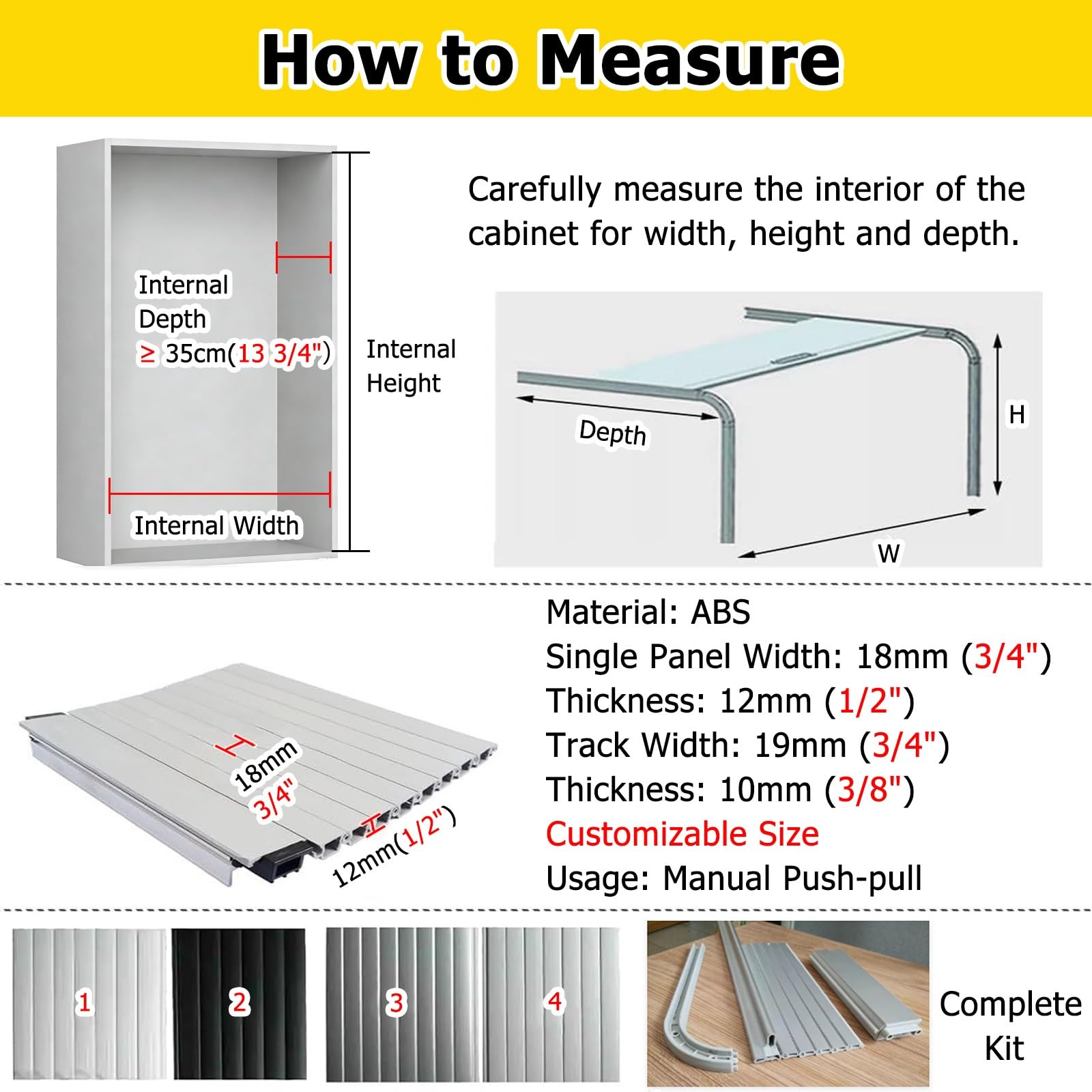 Kit de porte de placard de cuisine, portes enroulables rétractables avec rail, design rétractable flexible, solution de rangement pour usage domestique, 71,1 cm x 71,1 cm