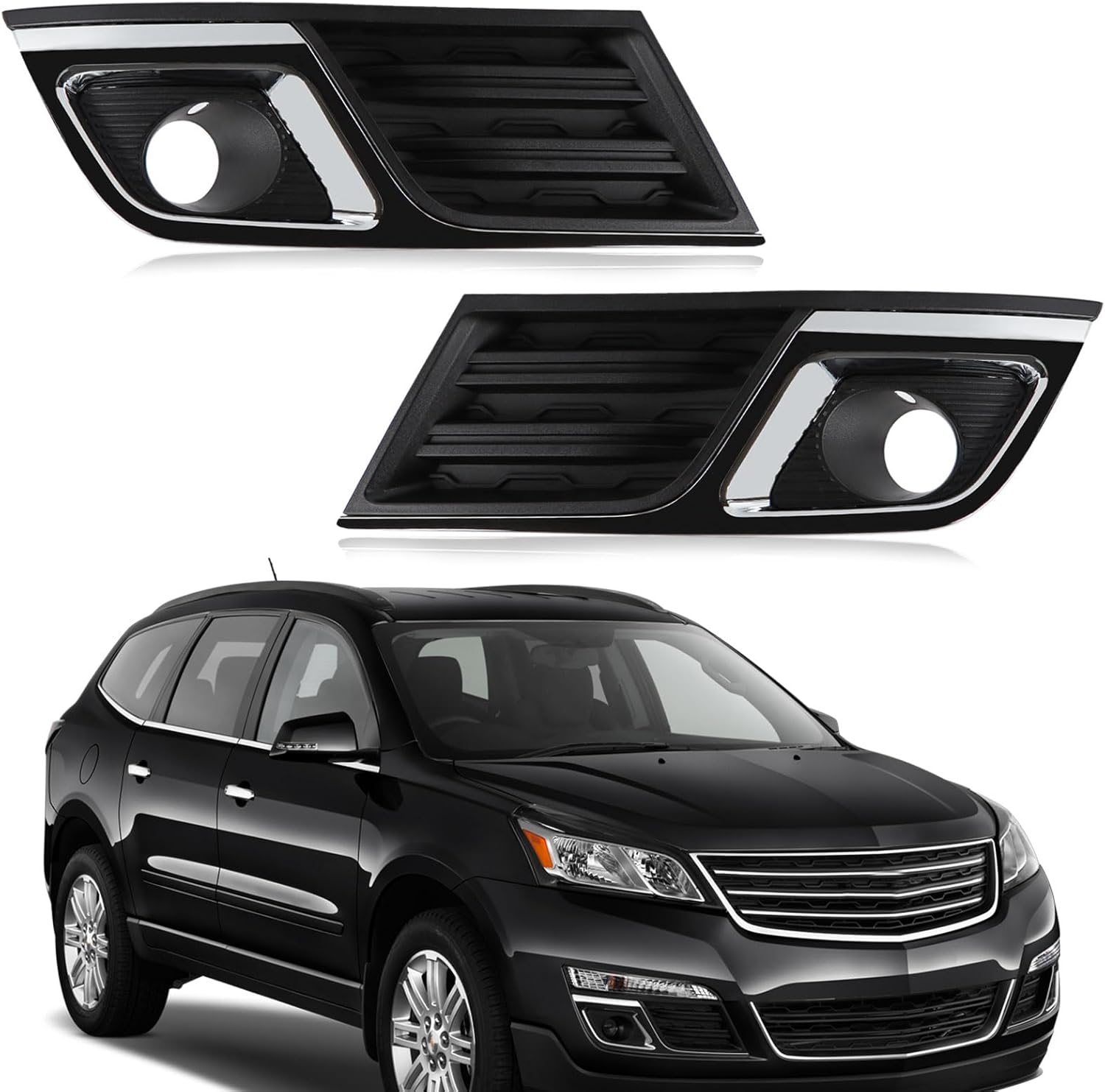 Front Fog Light Bezel Set Compatible with Chevy Traverse 2013-2017 Front Bumper Driving Fog Lamp Cover Trim Frame Driver Passenger Side Left Right Hand Replace:GM1038148 20988619 GM1039148 20988620