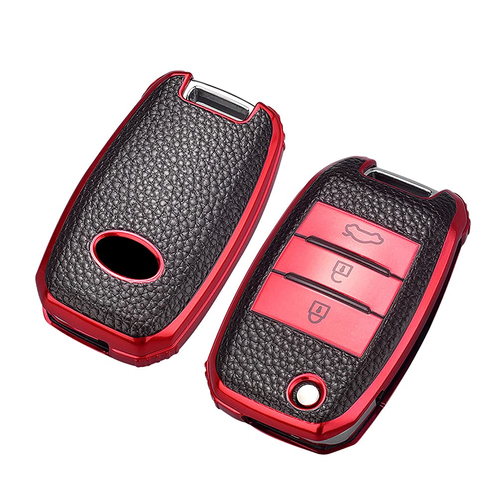 HIBEYO Custodia per Chiave Auto Intelligente Adatta per KIA K3 K5 PRO Ceed Carens Cerato Venga Sorento Portachiavi in Pelle TPU Texture Portachiavi Rosso