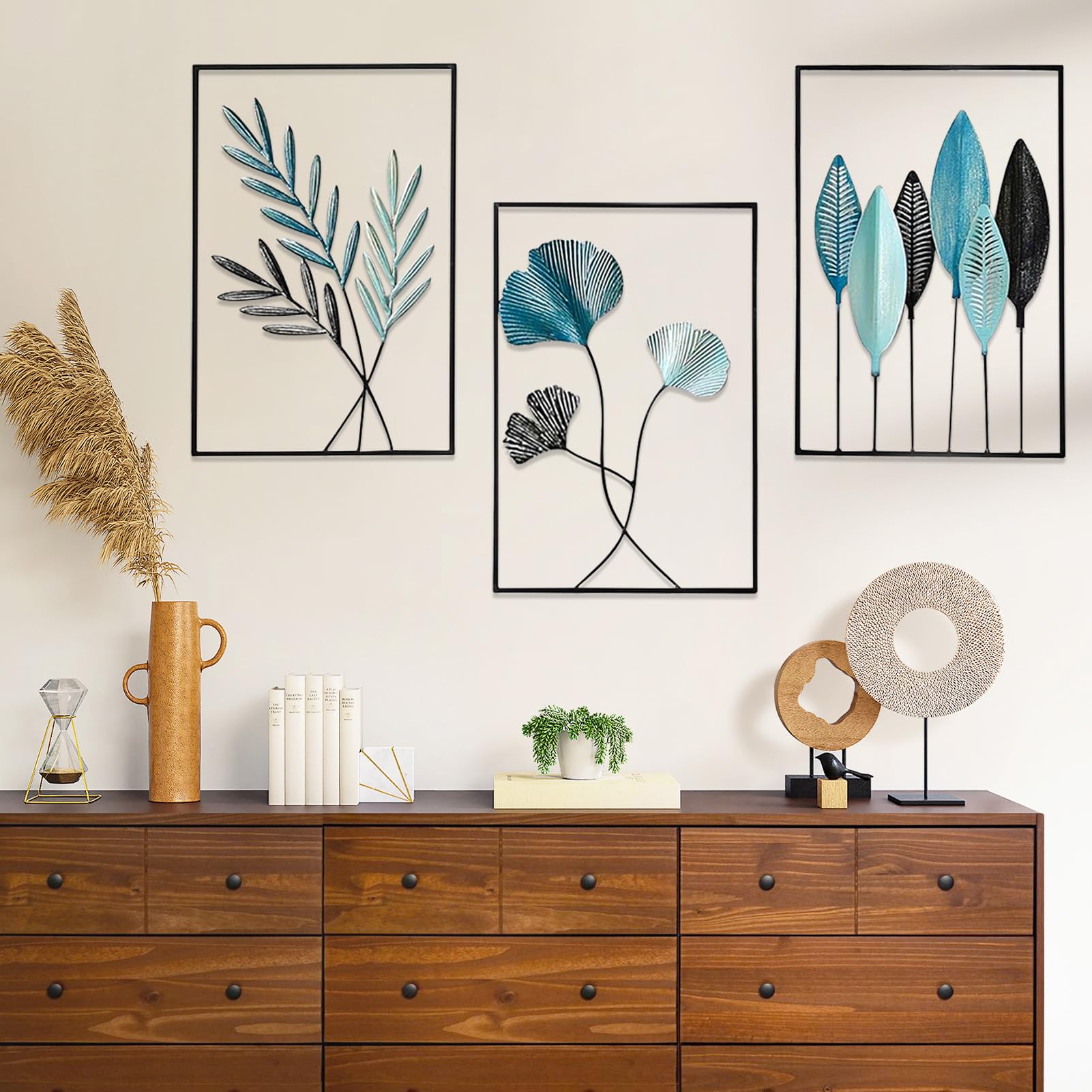 MeYuxg 3 unidades de decoración de pared de metal para salón, 30 x 43 cm, cuadros de metal con marco, moderno hogar, para dormitorio, cocina, oficina