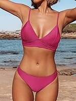Vista 4 de CUPSHE - Conjunto de traje de baño de dos piezas, bikini sexy, unicolor, con forma triangular, para mujer