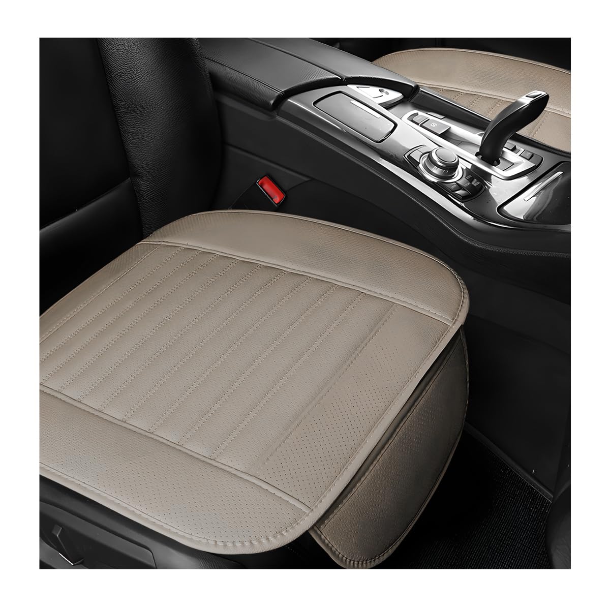 2 PCS Car Front Seat Protector Mats, 21.9" × 19.7" Breathable Leather Auto Cushion Protector, Anti-Slip Vehicle Seat Cover with Storage Pockets, Universal Car Accessories (Gray)