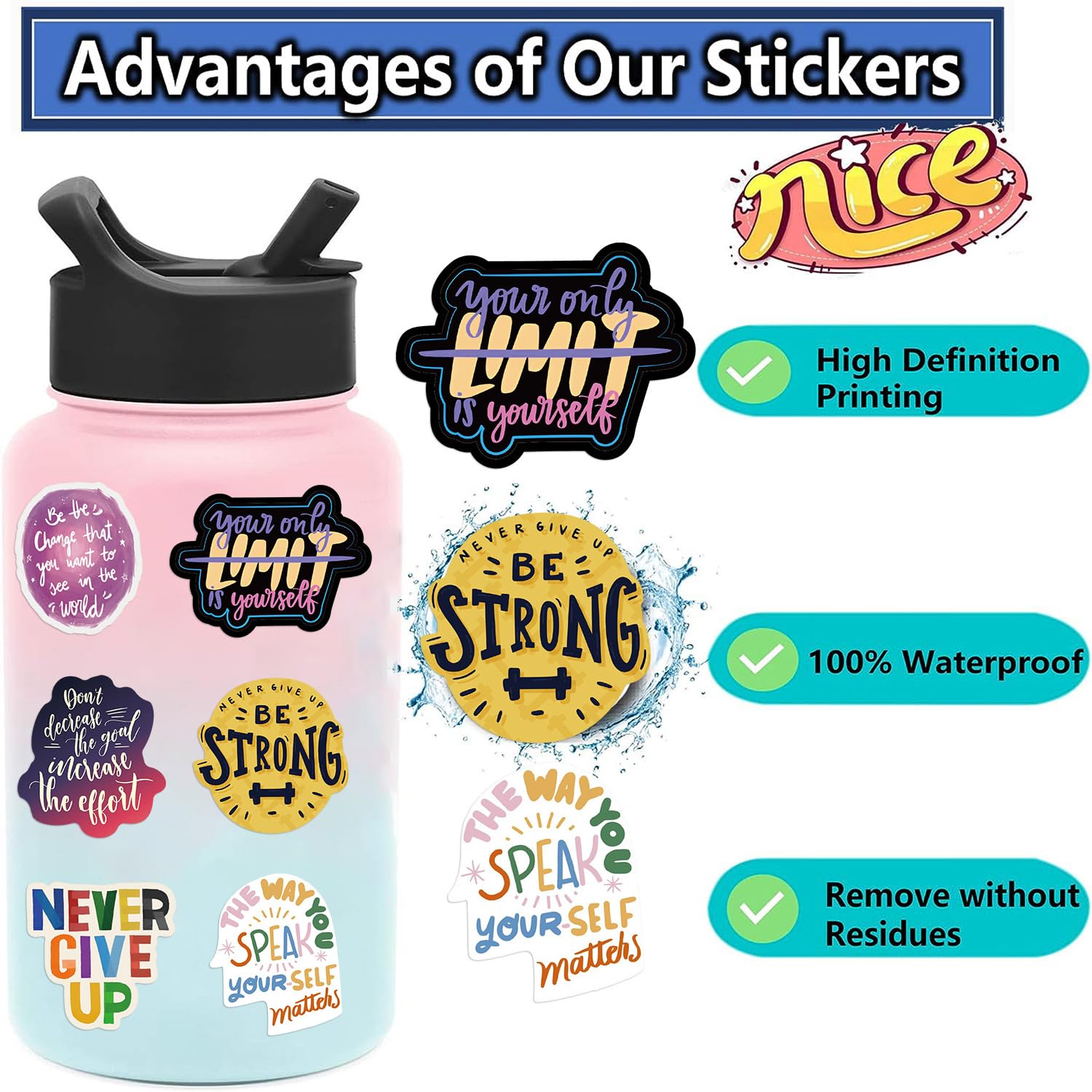 Inspirational Stickers for Laptop (50 PCS),Gift for Children Teens Adults Girl Boys,Waterproof Stickers for Water Bottle,Inspirational Vinyl Stickers for Scrapbook,Skateboard,Bike,Phone,Dairy - Image 3