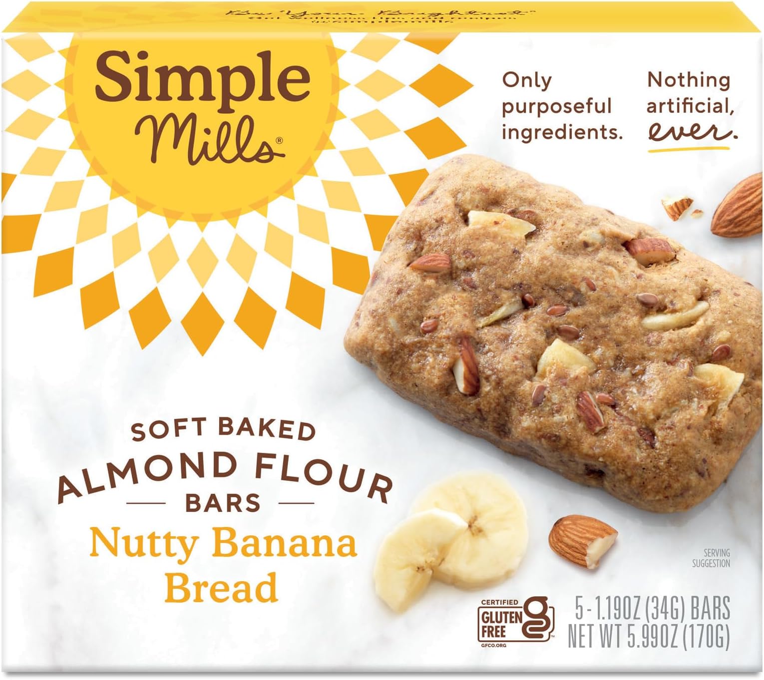 Soft Baked Almond Flour Bars, Nutty Banana Bread,5,1.19oz (34g) Each