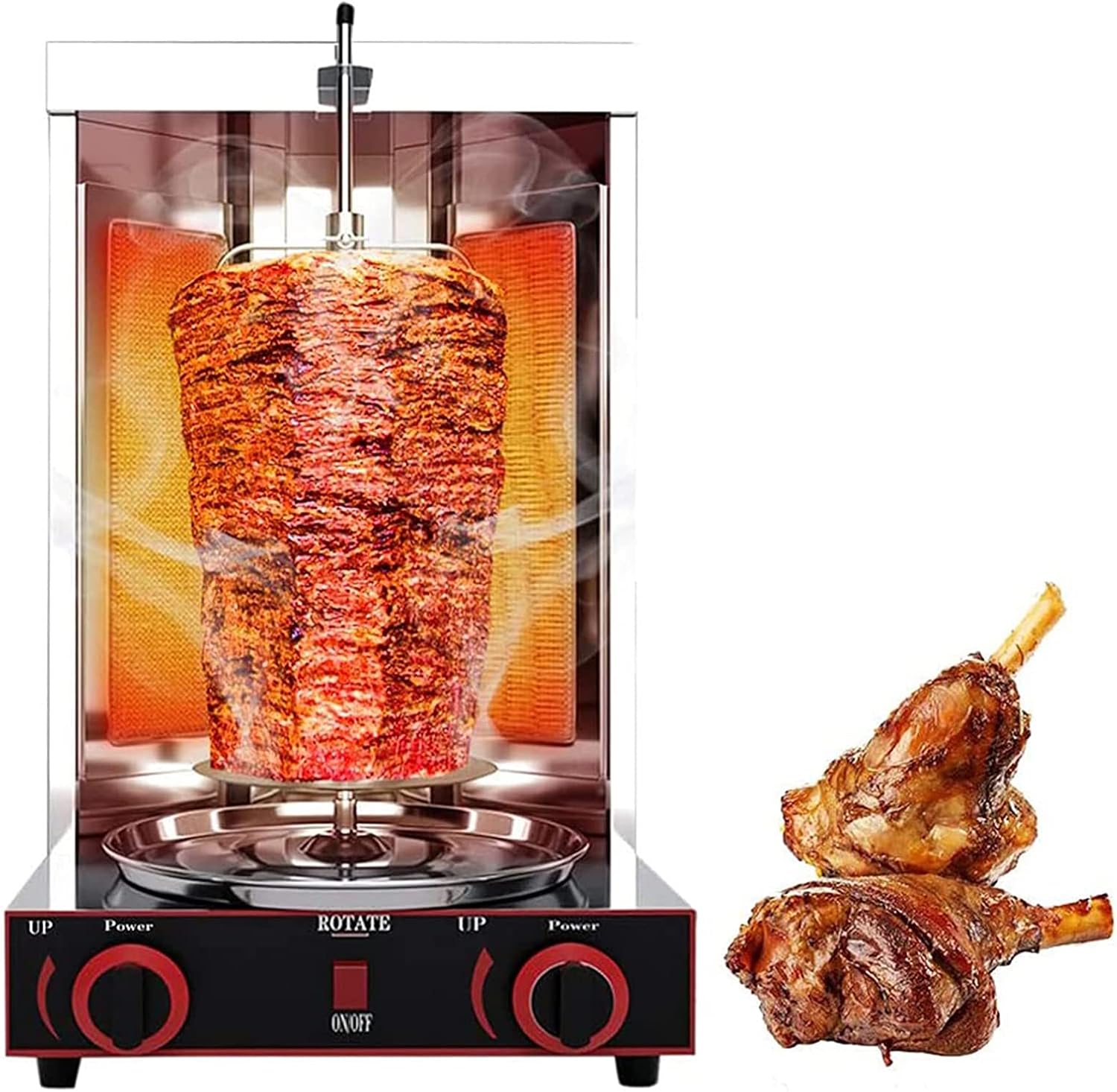 Doner Grill, Doner and Gyros Grill, Stainless Steel Gas Broiler, 50-300°C Centre Skewer with skewers, Timer for Home, Rotisserie Oven, Grill Doner Kebab Machine with Temperature Setting Switch