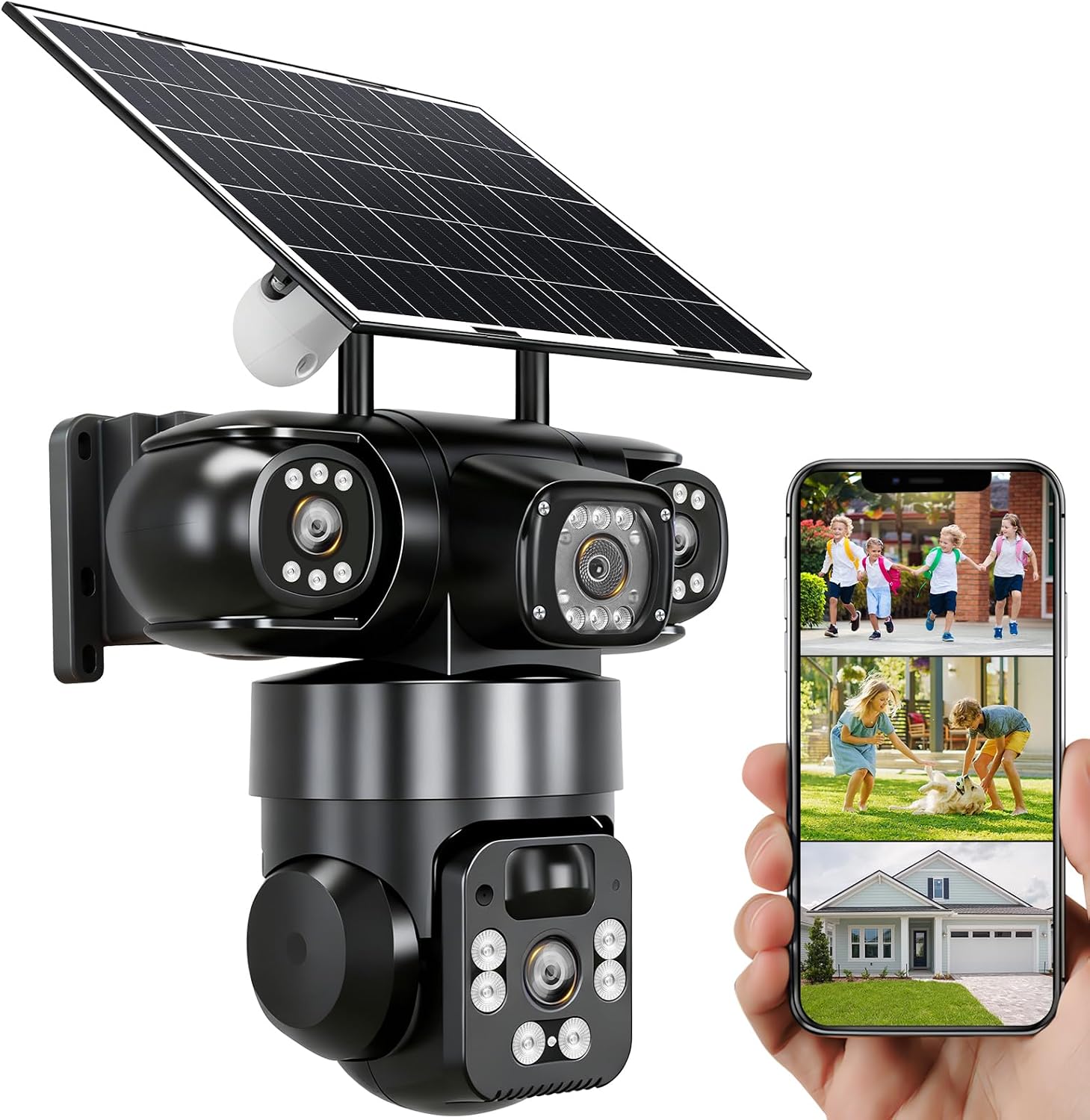 KEPEAK Solar Security Camera Outdoor Wireless, Triple-Lens WiFi Camera 2.4G with Human Detection, Color Night Vision, 2-Way Talk for Home Yard Garage
