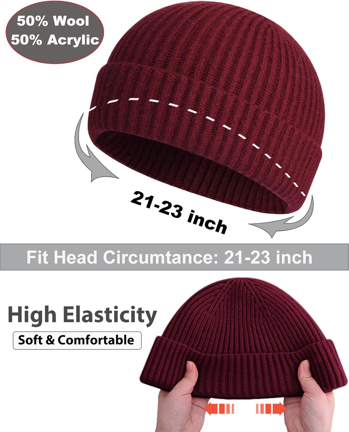 Swag Wool Short Fisherman Beanie for Men Women, Knit Cuff Warm Winter Hats, Soft Trawler Skull Cap Watch Hat Unisex