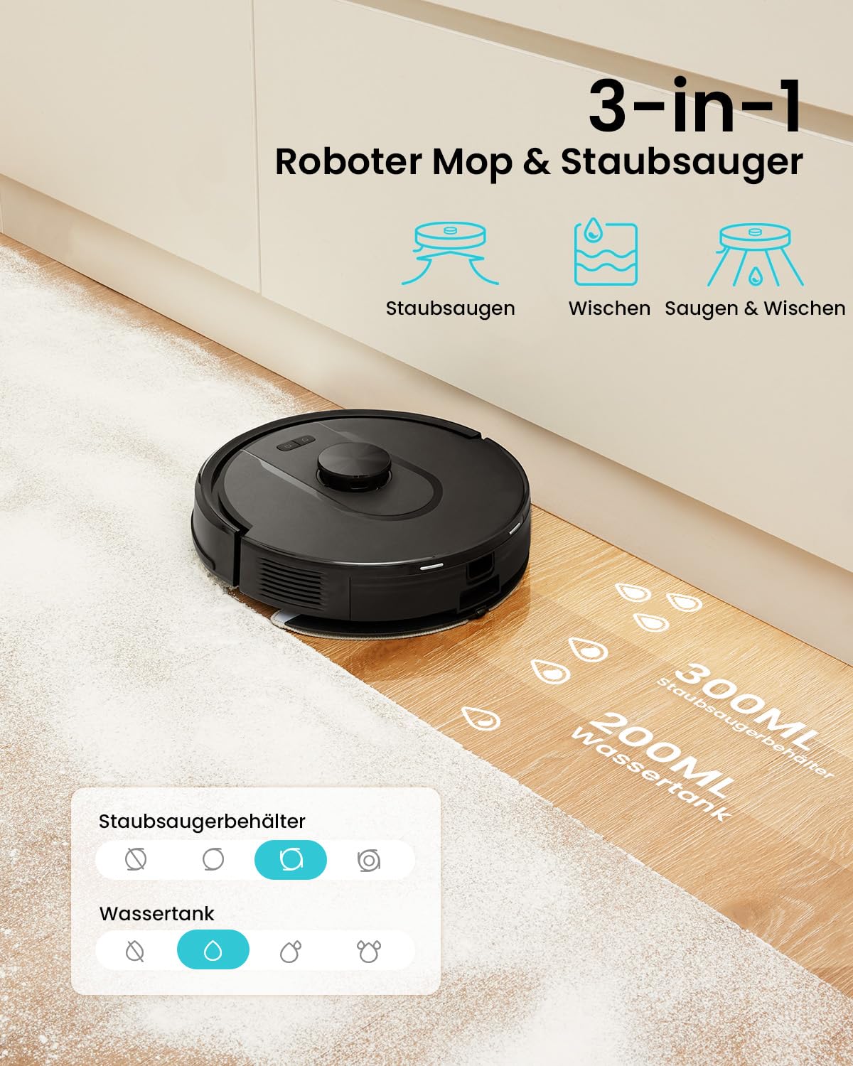 Vexilar W11 Saugroboter mit Wischfunktion, Saugroboter mit LiDAR Navigation, Staubsauger Roboter mit 5000Pa Starke Saugkraft, Roboterstaubsauger mit Lang Laufzeit, WiFi, ideal für Teppich