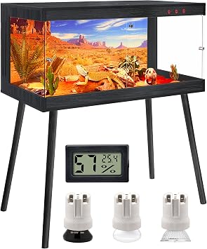 Royxen Bearded Dragon Tank, 65 Gallon Reptile Tank with Leg Stand,Built-in Lighting Reptile Enclosure, Tempered Glass Bearded Dragon Encloure for Chameleon Black,40"x 20"x 20"