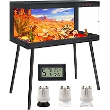 Royxen Bearded Dragon Tank, 65 Gallon Reptile Tank with Leg Stand,Built-in Lighting Reptile Enclosure, Tempered Glass Bearded Dragon Encloure for Chameleon Black,40"x 20"x 20"