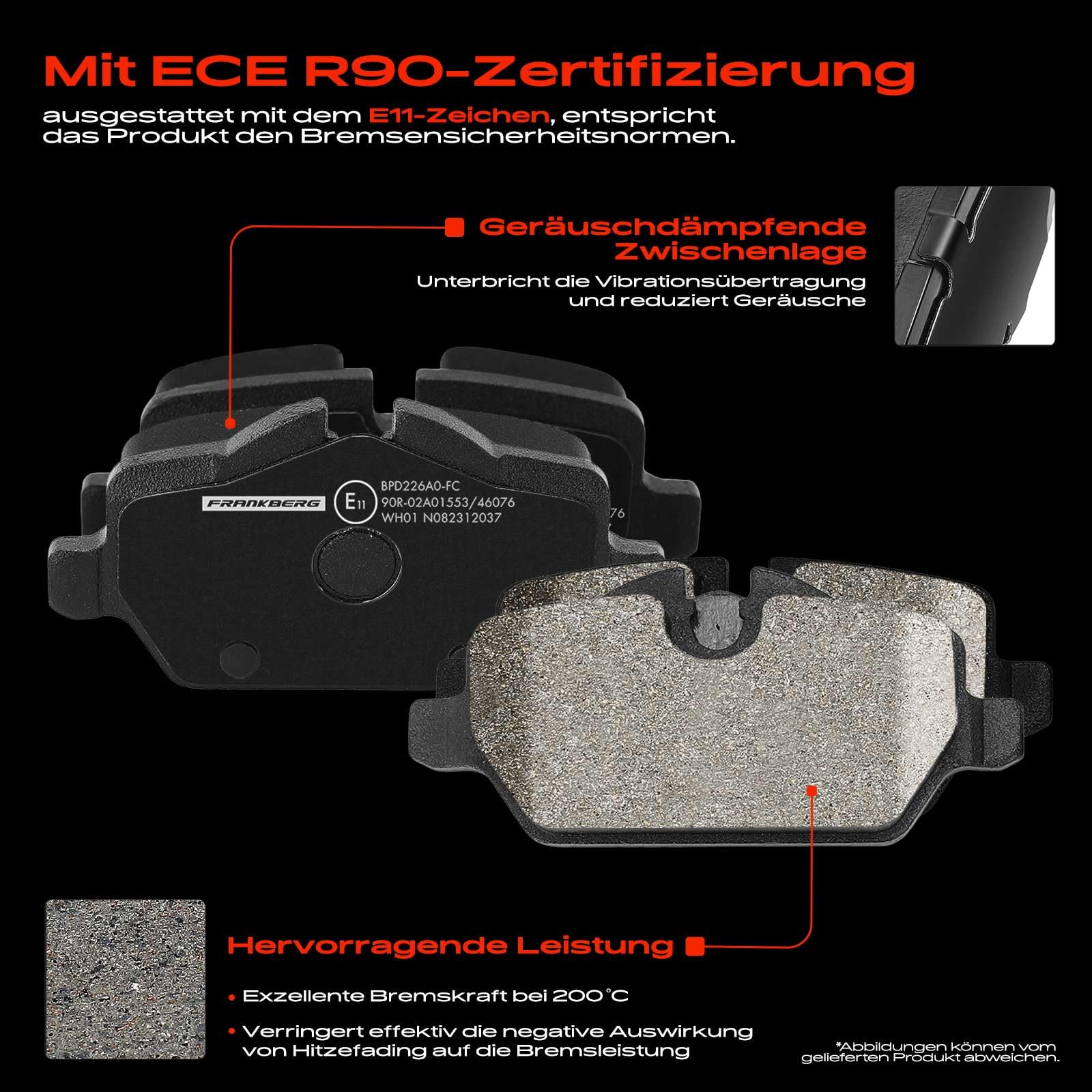 Frankberg Bremsensatz inkl. 2x Bremsscheiben + 4x Bremsbeläge Hinten Kompatibel mit 1er E81 116i 116d 1er E87 116i 116d 118i 118d Replace# 34216764647,34216855001