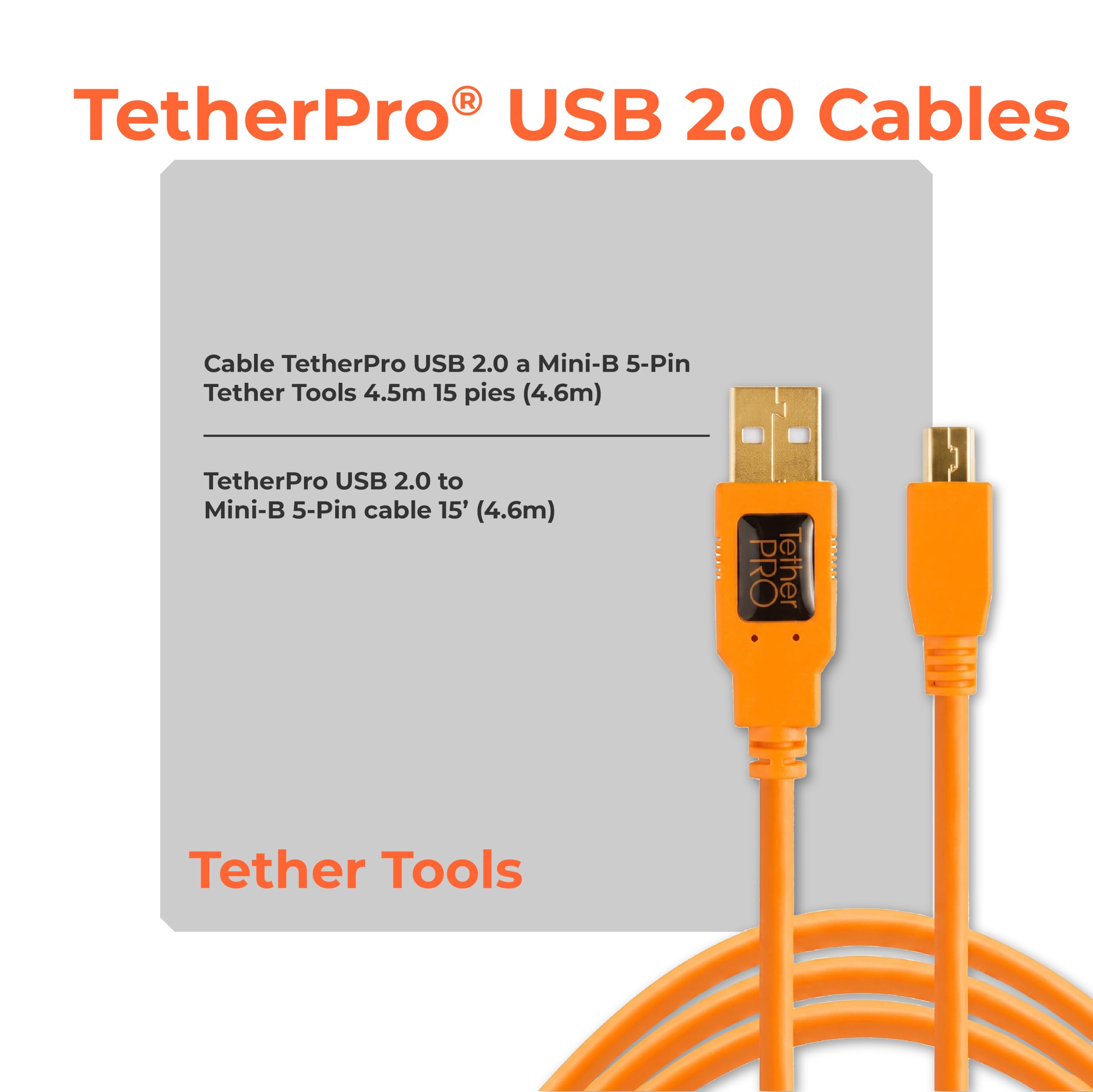 Cavo USB Tether Tools TetherPro USB 2.0 A/MiniB 5 Pin 4,6m orange [CU5451]