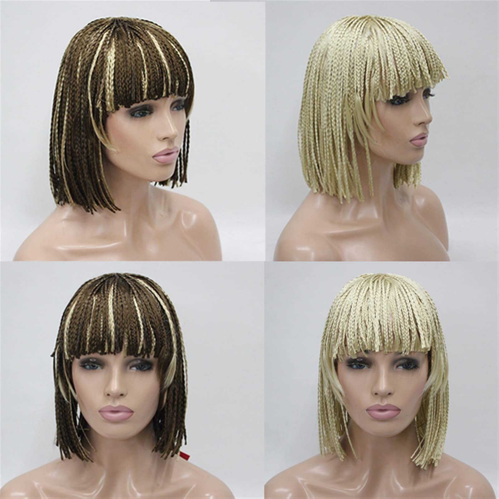 Pelucas de cabello sintético trenzado 10 "Pure Hecho a mano Micro encaje con flequillo Cabello corto for mujer(Geel)