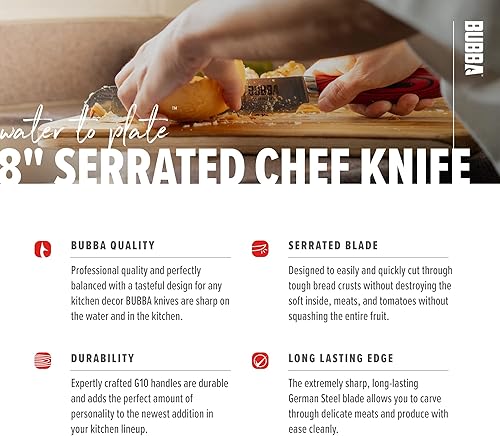 Miniatura 4 de BUBBA Cuchillo dentado Kitchen Series de 8 pulgadas para cortar fácilmente cortezas de pan, carnes, tomates y más con una hoja de acero alemán de
