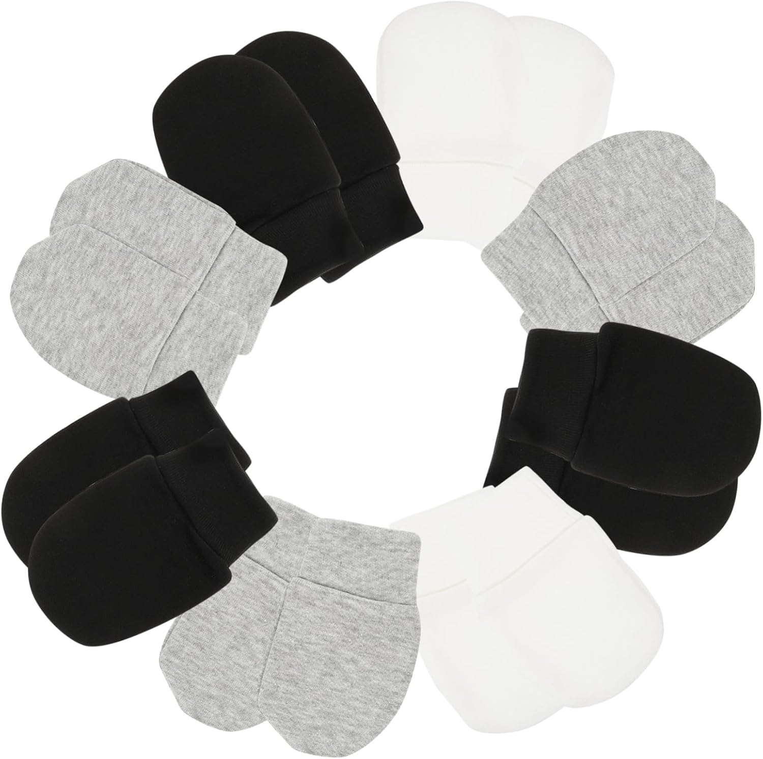 9pairs Anti-scratch Cotton Mittens Comfortable No Scratch Hand Protectors for Newborns Soft Boy Girl Gloves White Black Gray Keeping Safe