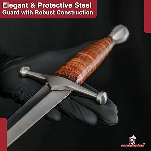 Miniatura 6 de Armory Replicas Royal Arming Dagger - Hoja de acero de alto carbono 1095 con mango de cuero apilado, pomo y protector de acero, incluye funda de