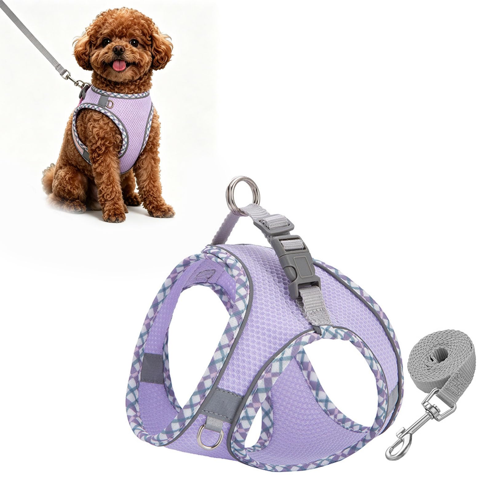 Cat Harness and Lead Set, Adjustable Kitten Harness and Leash Set Escape Proof, Soft Breathable Mesh Harness Vest for Small Medium Cat Dog Daily Outdoor Walking Travel (Purple, M)