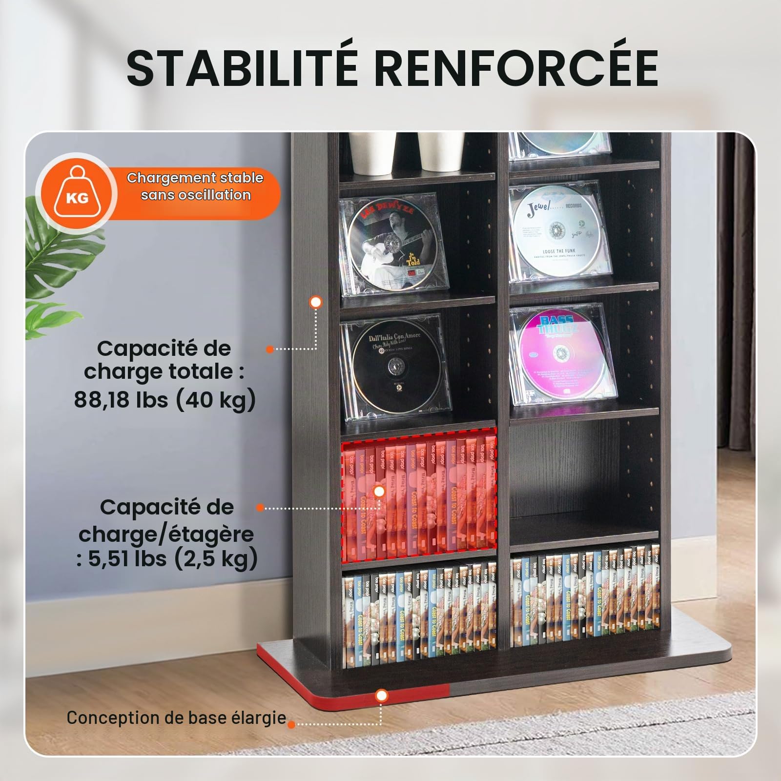 VEVOR Meuble de Rangement Multimédia, Étagère pour DVD à 8 Couches Capacité 464 CD, Armoire à DVD 16 Compartiments, Stockage la Musique, Les Films, Les Jeux Vidéo ou Les Collections de Souvenirs